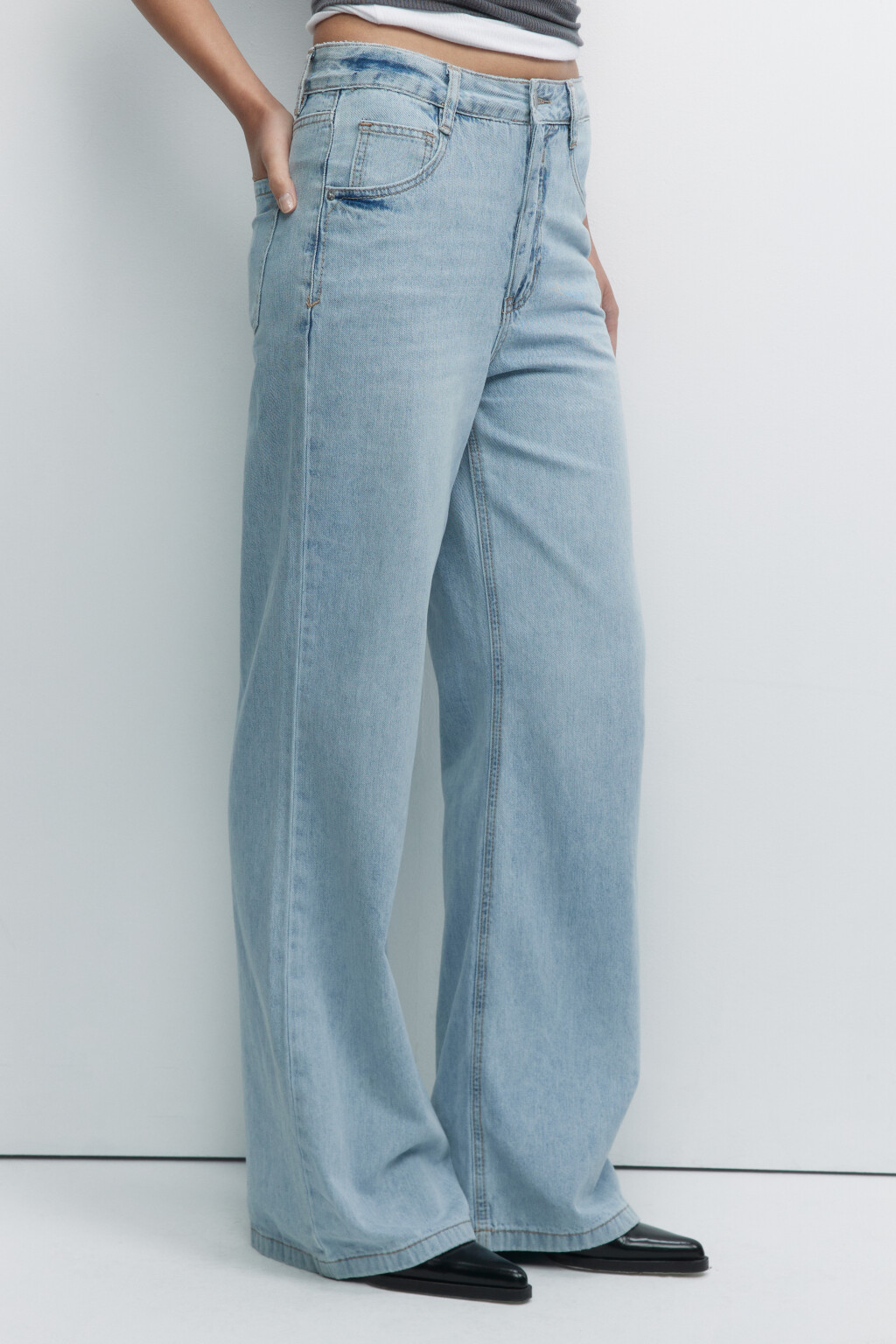 Джинсы wide широкие с заниженной посадкой - цвет голубой - 2