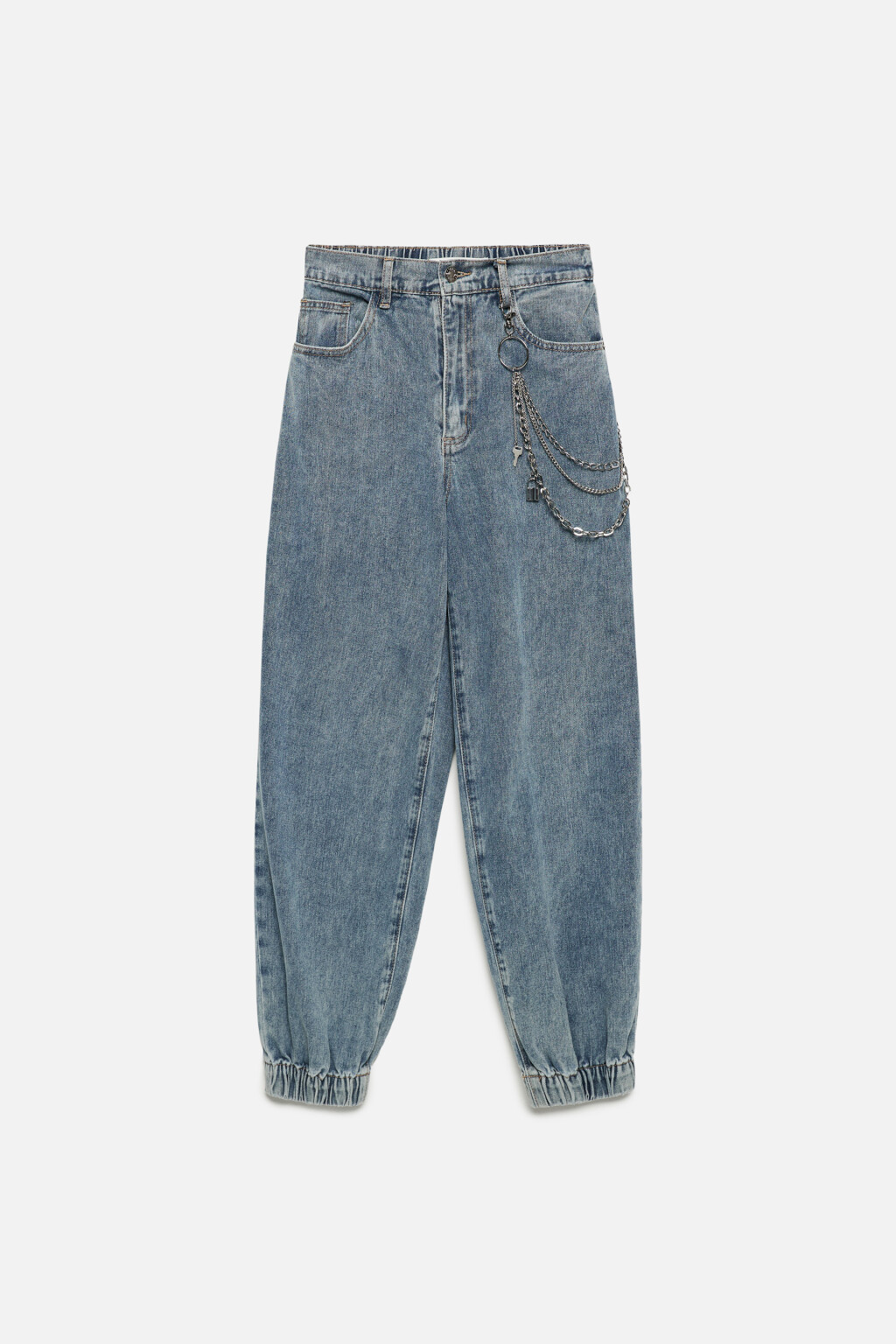 Джинсы-джоггеры свободные с цепочками и подвесками - цвет голубой - 7
