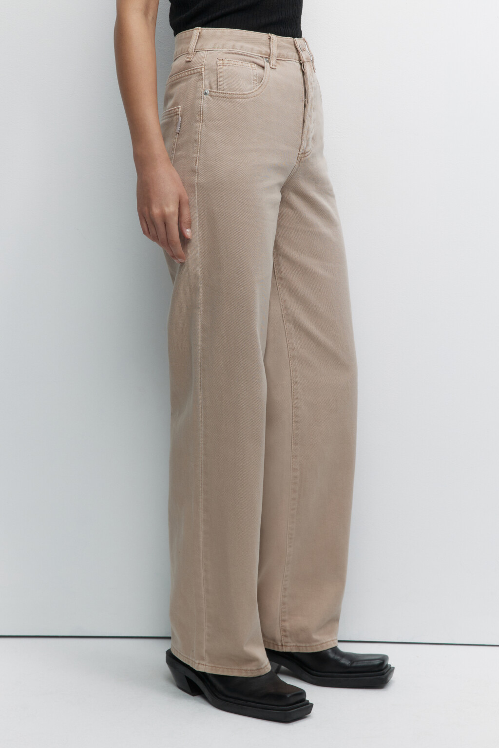 Джинсы широкие бежевые с высокой посадкой - цвет бежевый - 2