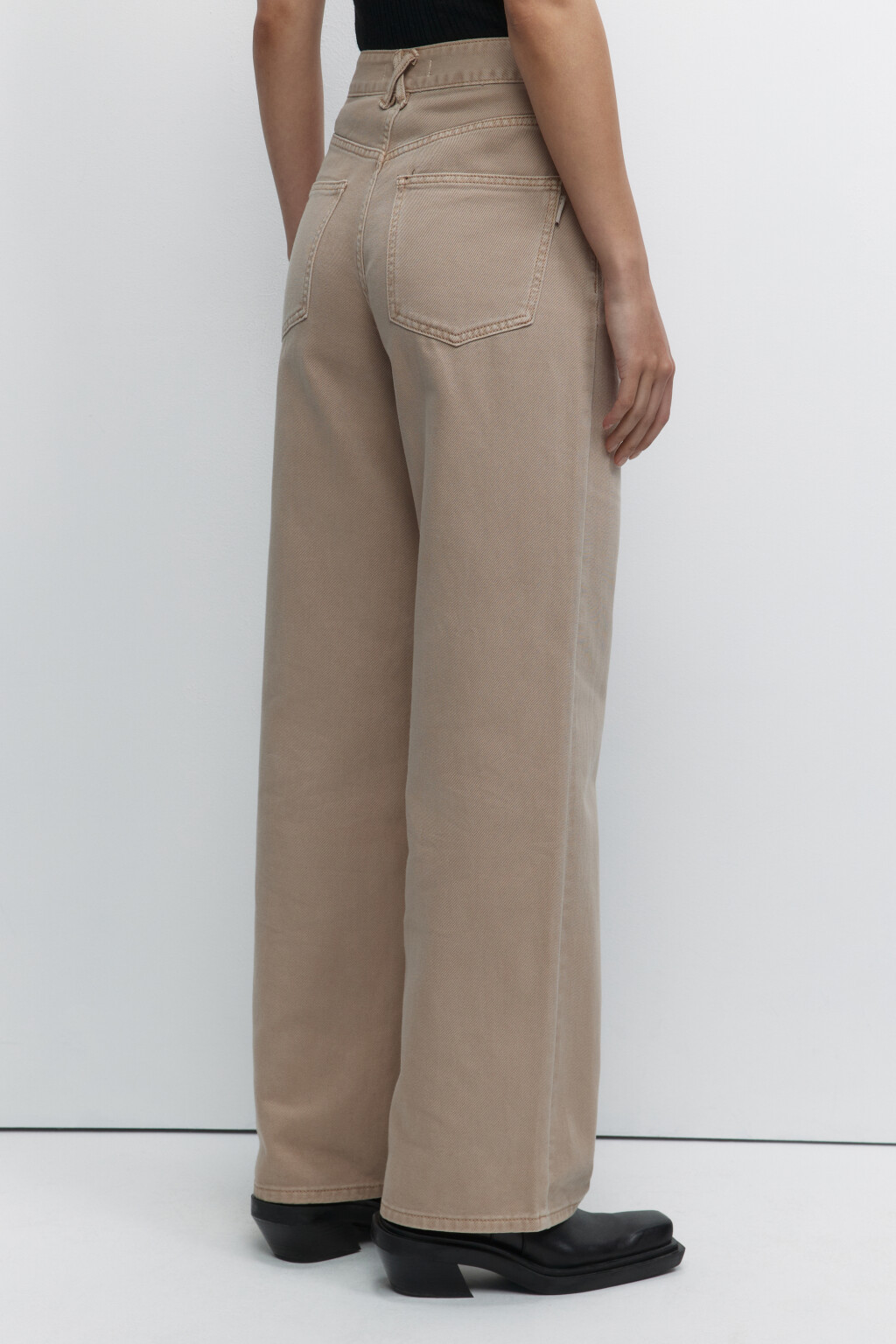 Джинсы широкие бежевые с высокой посадкой - цвет бежевый - 3