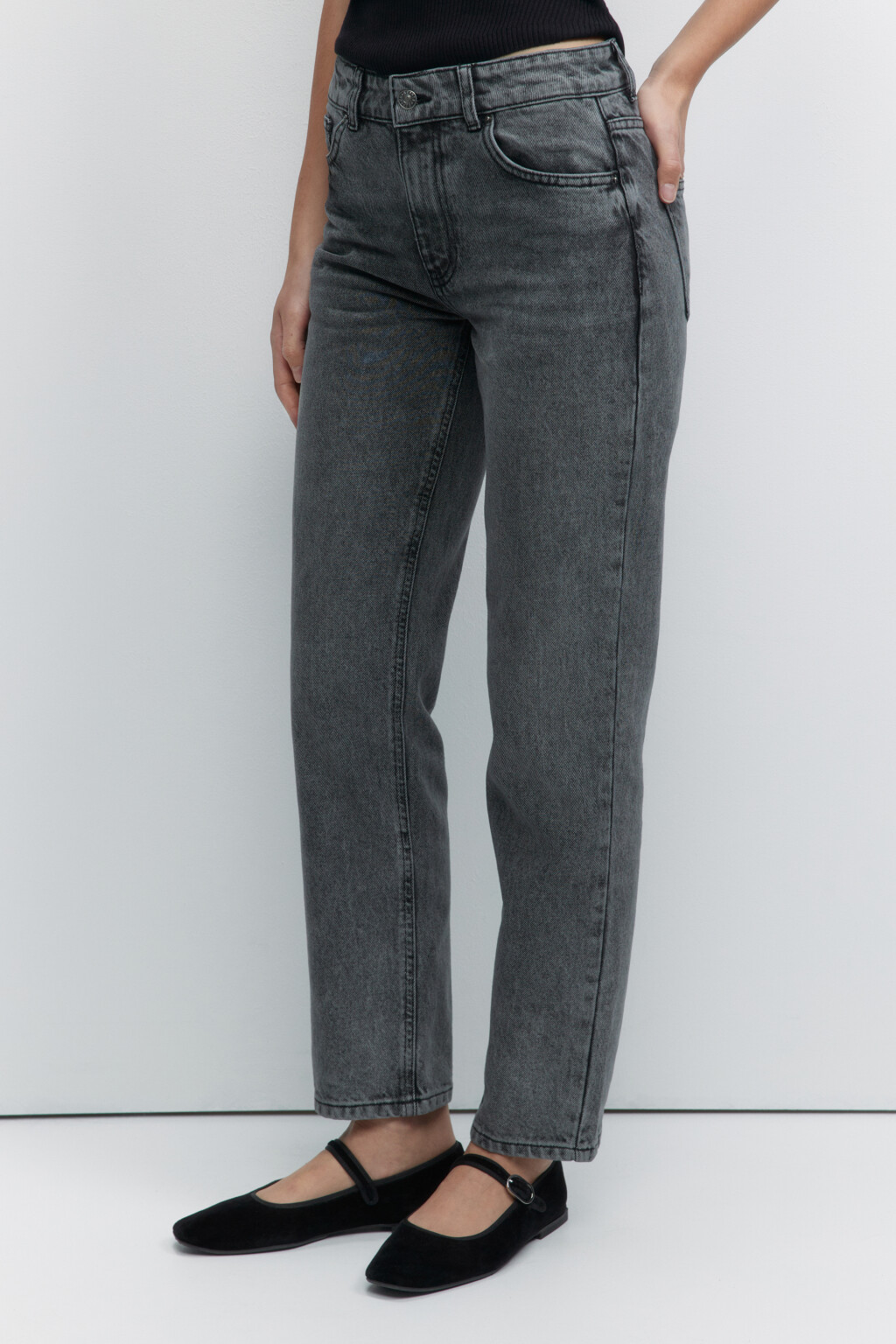 Джинсы straight прямые вареные со средней посадкой - цвет серый - 2