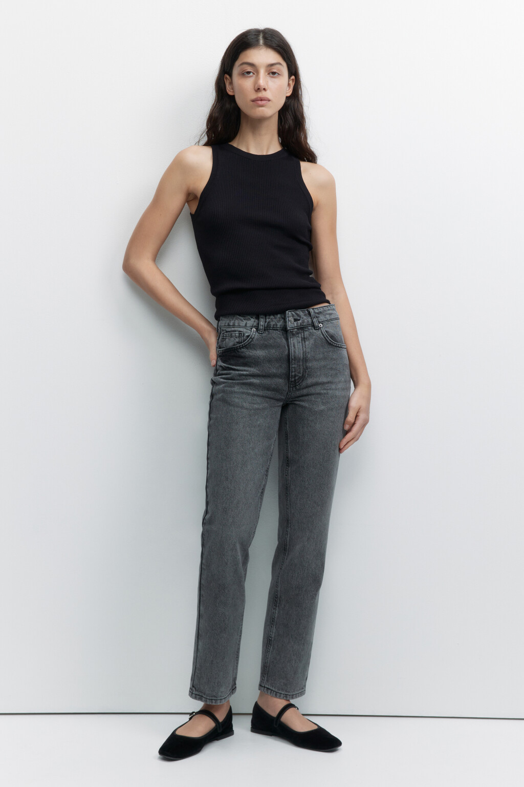 Джинсы straight прямые вареные со средней посадкой - цвет серый - 4