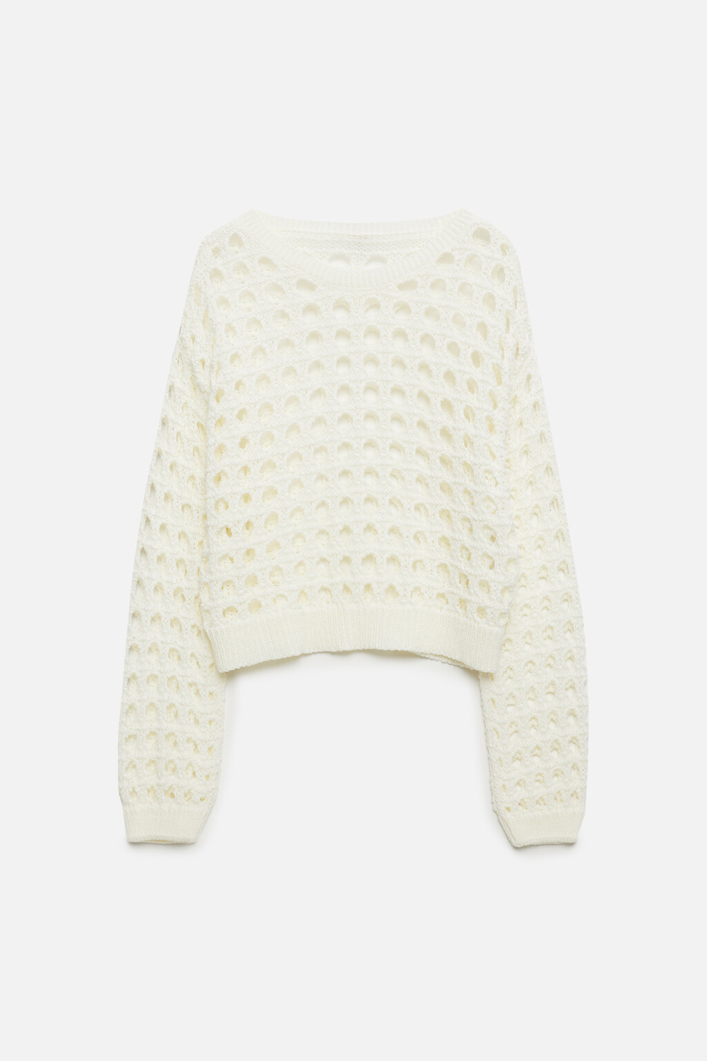 Джемпер свободный укороченный ажурной вязки - цвет бежевый - 9