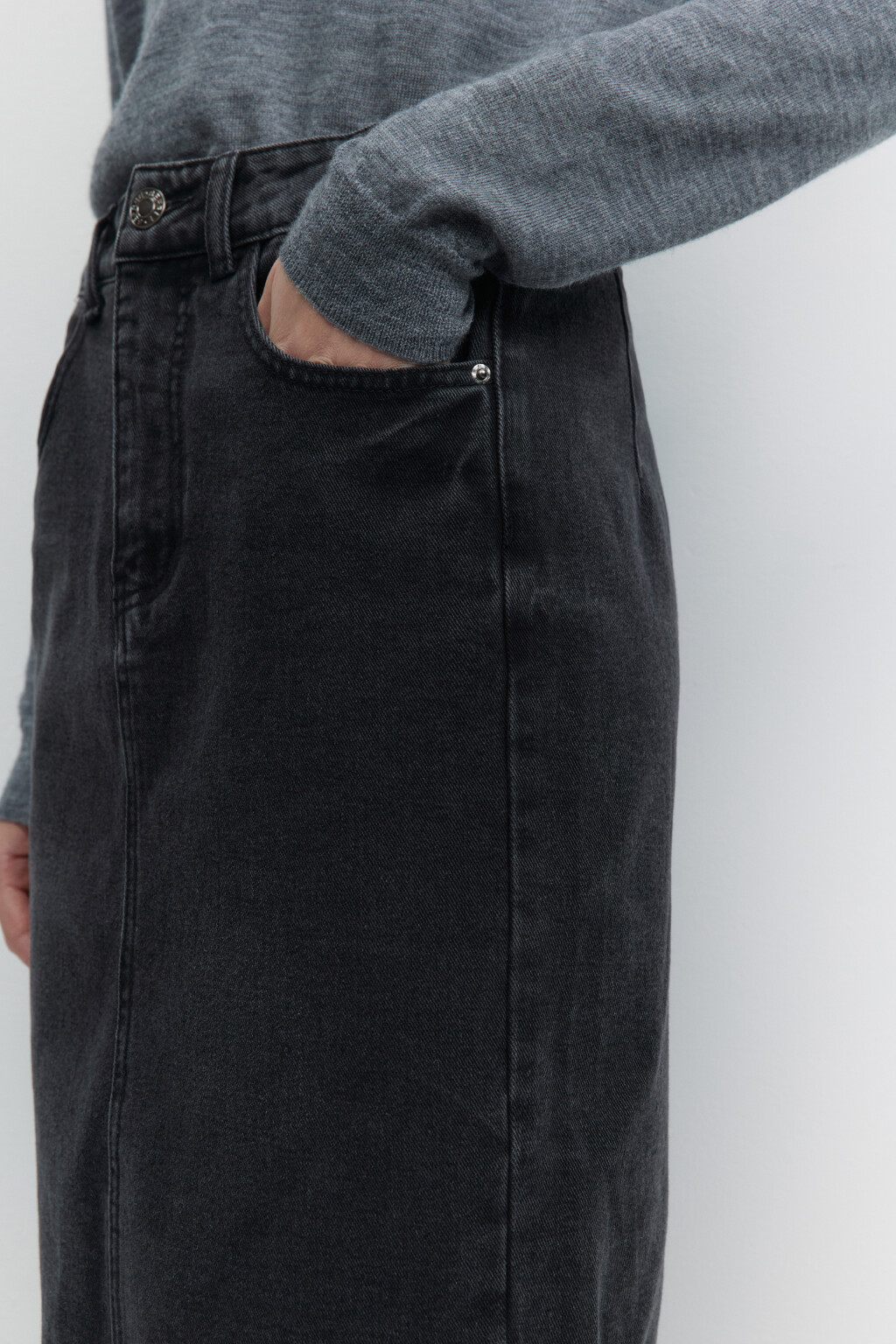 Юбка-карандаш до колена джинсовая с высокой посадкой - цвет серый - 7