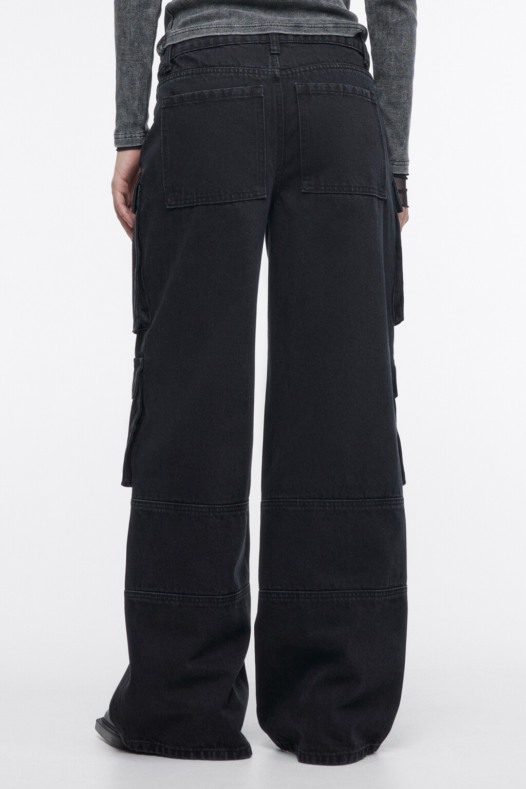 Джинсы карго широкие с большими карманами - цвет черный - 2