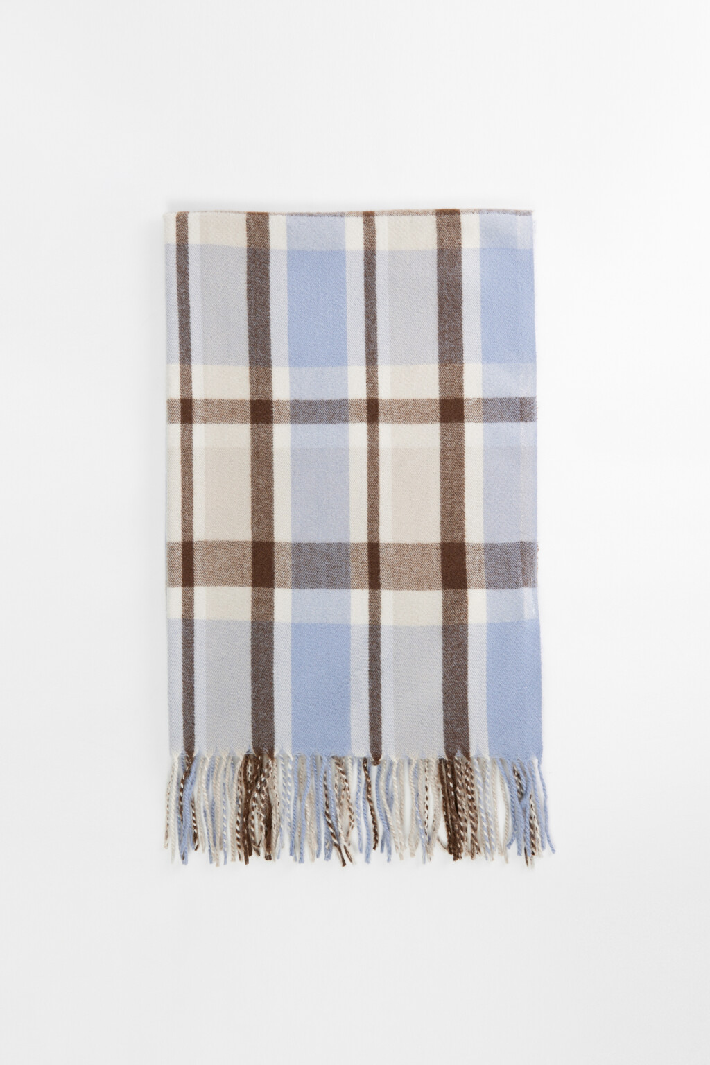 Шарф длинный клетчатый с бахромой - цвет голубой - 2