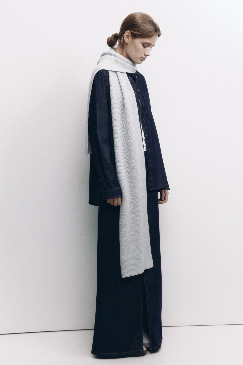 Шарф тонкий однотонный из переработанного полиэстера - цвет серый - 1