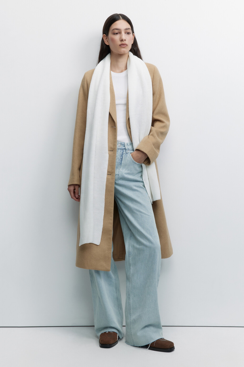 Шарф тонкий однотонный из переработанного полиэстера - цвет бежевый - 1