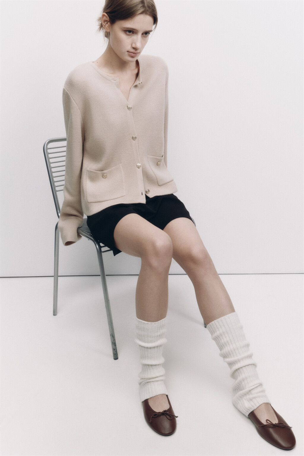 Гетры высокие вязаные в рубчик - цвет молочный - 1