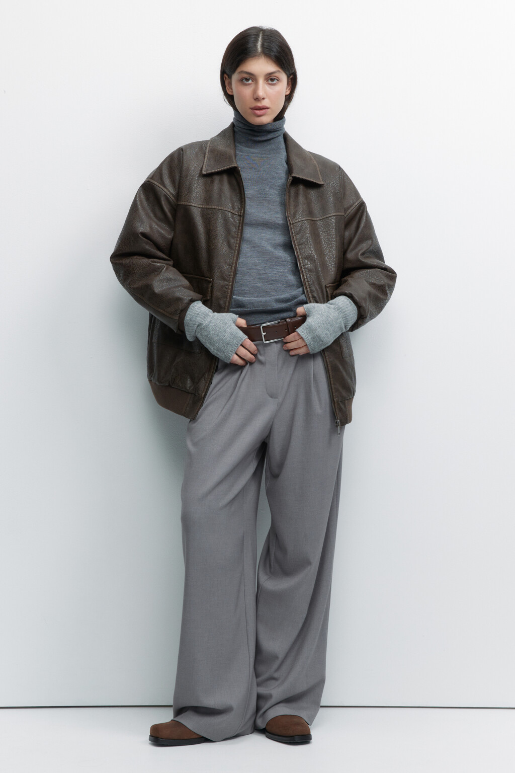 Перчатки без пальцев короткие вязаные с шерстью - цвет серый - 1