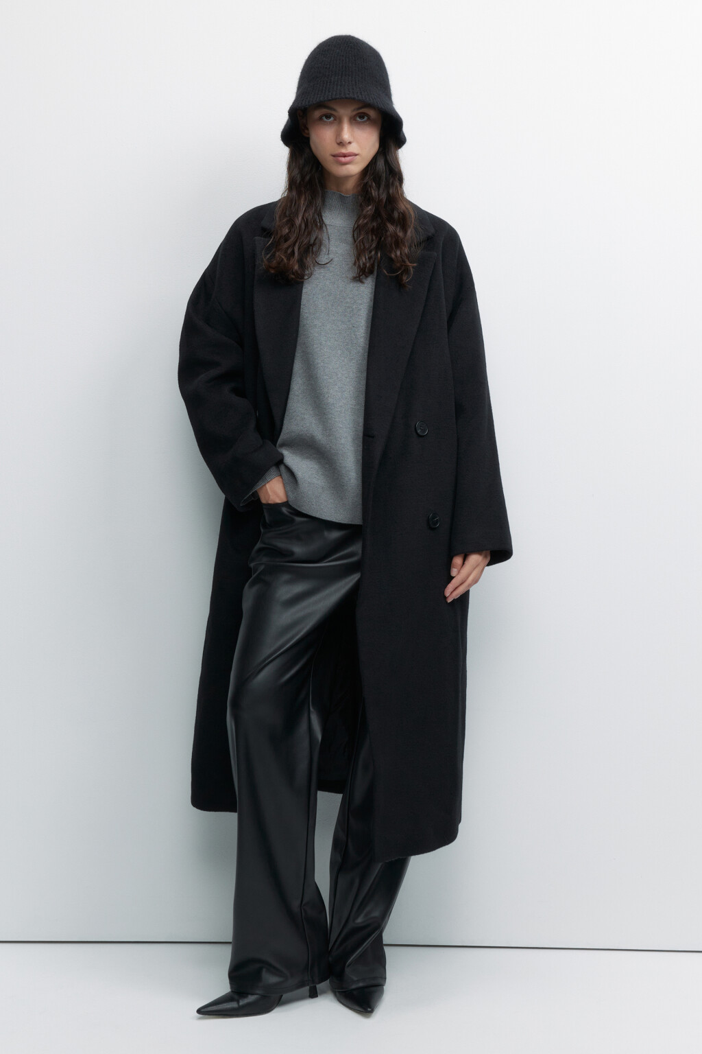 Панама высокая вязаная из кроличьей шерсти - цвет черный - 2