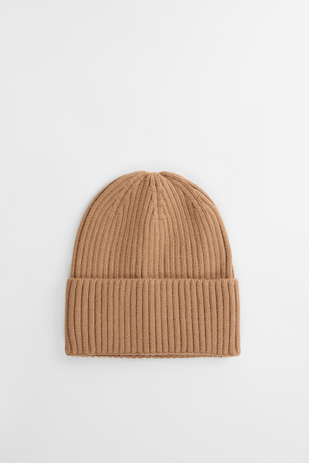 Шапка-бини вязаная вискозная с отворотом - цвет коричневый - 1