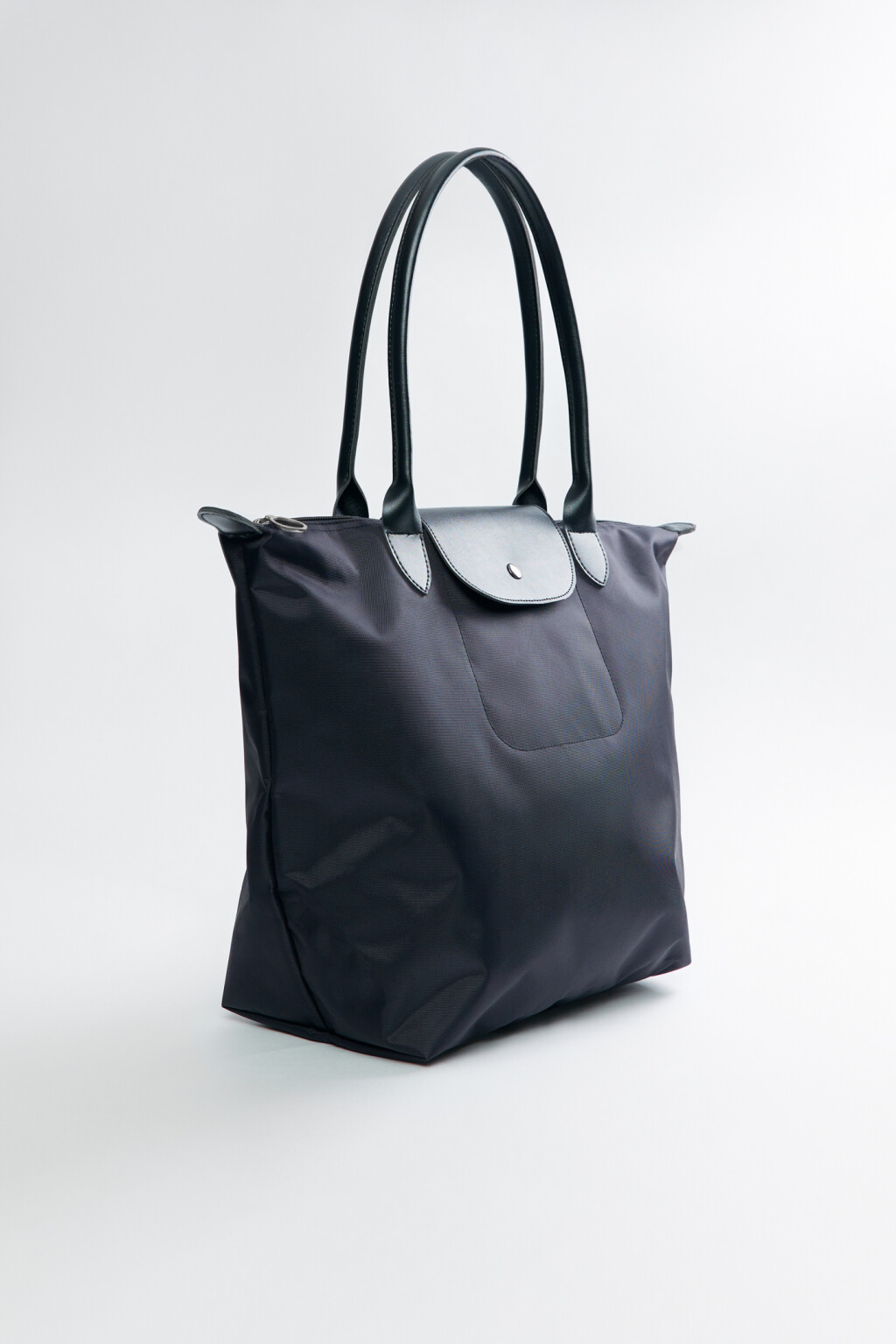 Сумка-тоут текстильная с ручками на плечо и клапаном - цвет черный - 1