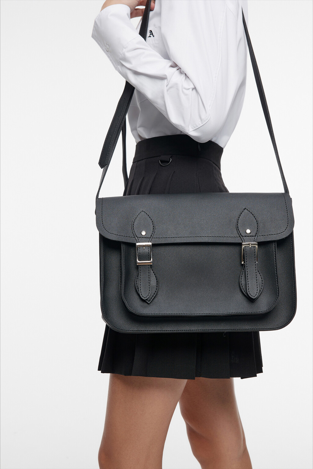 Сумка-портфель через плечо  - цвет черный - 1
