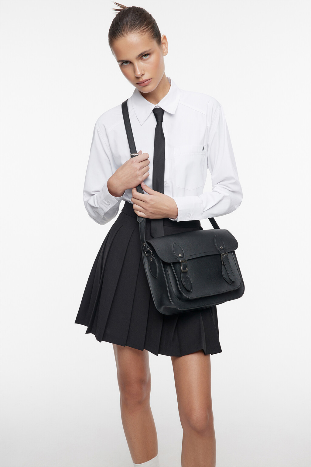 Сумка-портфель через плечо  - цвет черный - 3