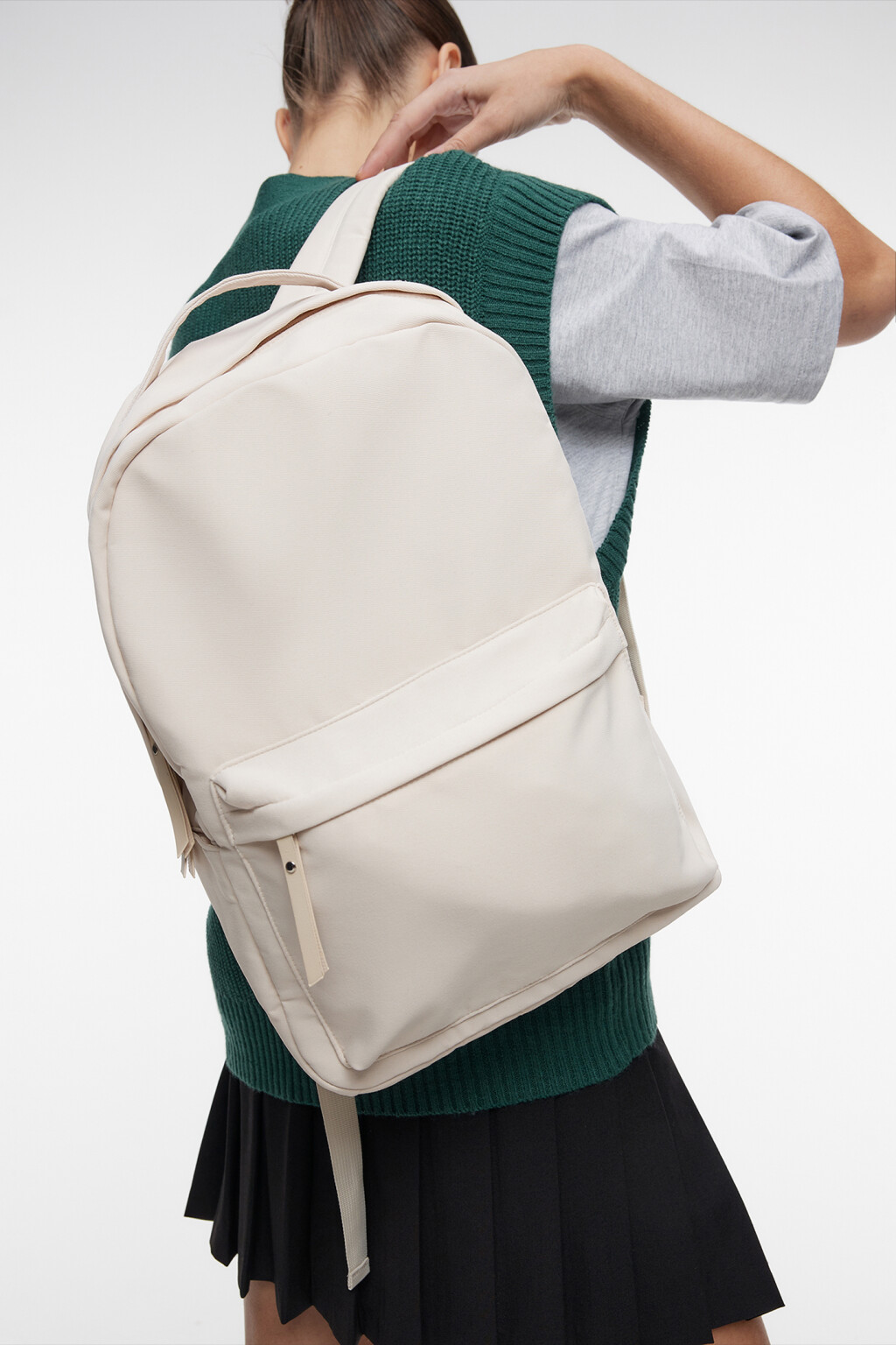 Рюкзак большой текстильный с наружным карманом - цвет бежевый - 1