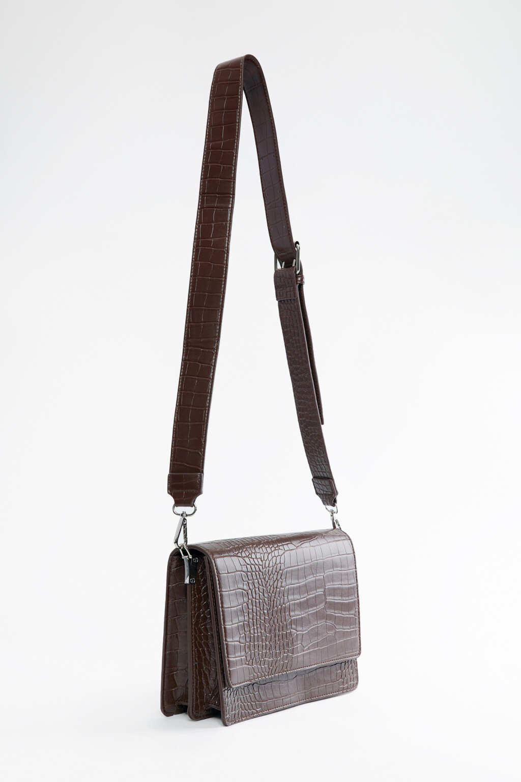 Сумка-кроссбоди из искусственной кожи под крокодила - цвет коричневый - 2