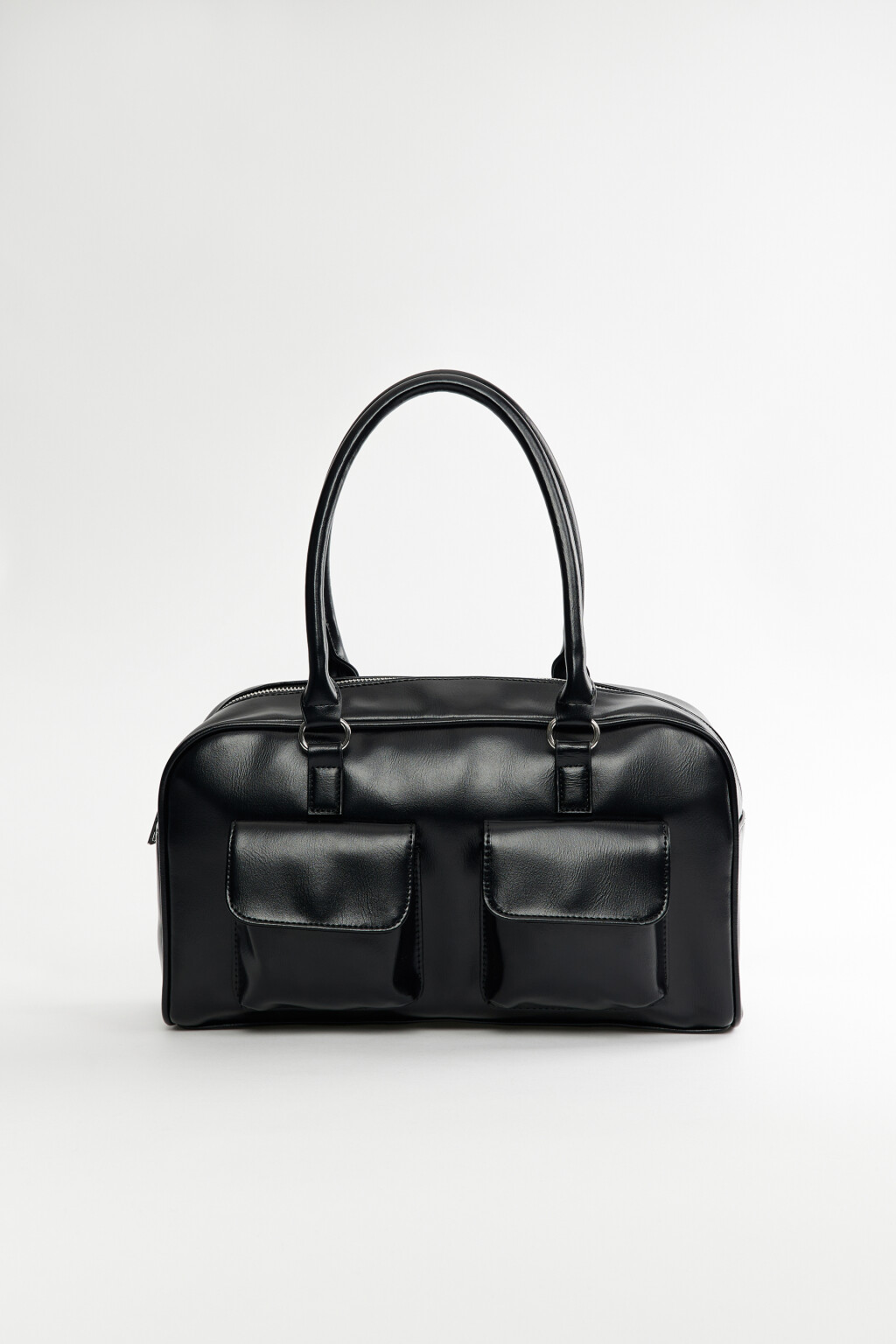 Сумка-портфель из искусственной кожи с ручками и карманами - цвет черный - 1