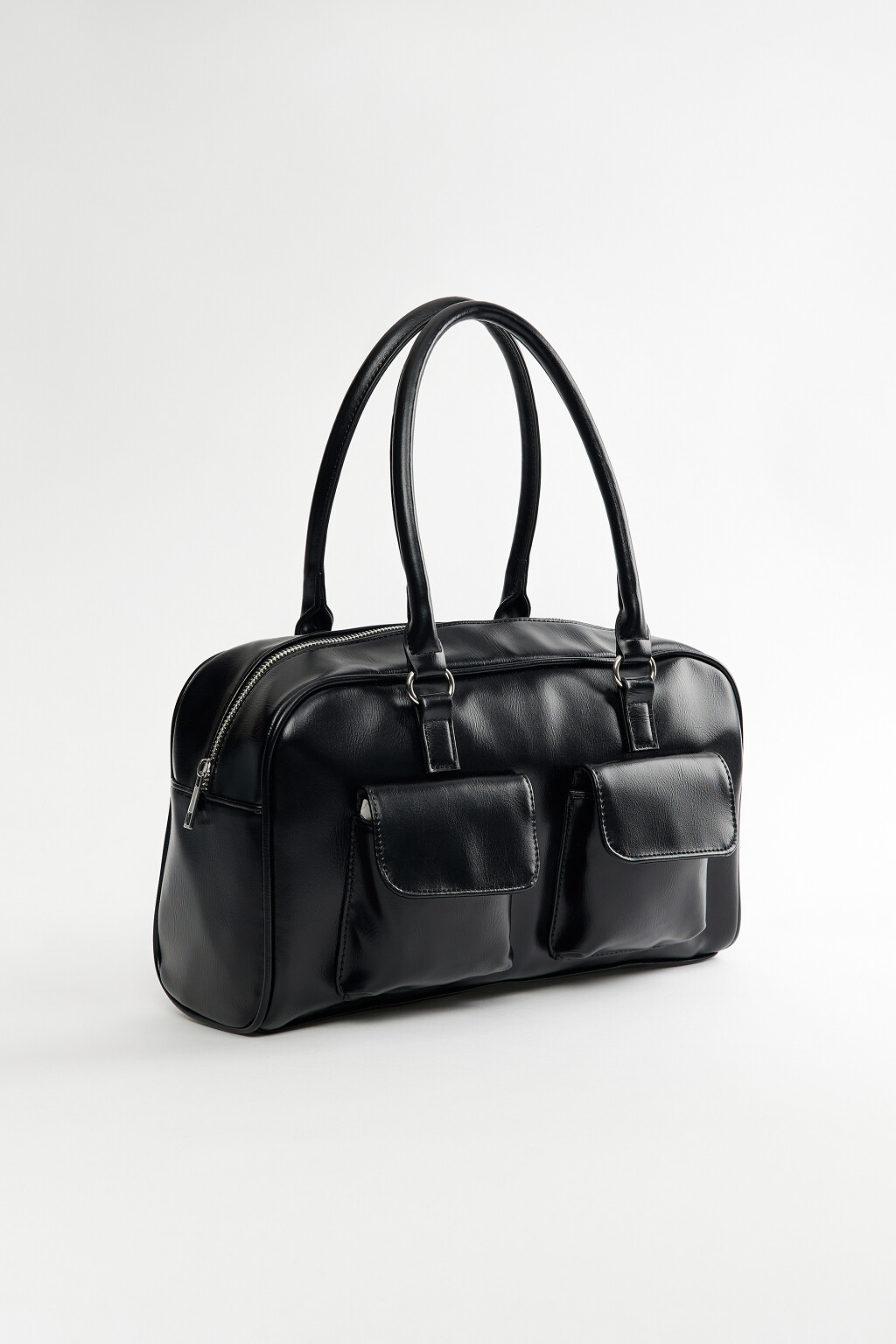 Сумка-портфель из искусственной кожи с ручками и карманами - цвет черный - 2