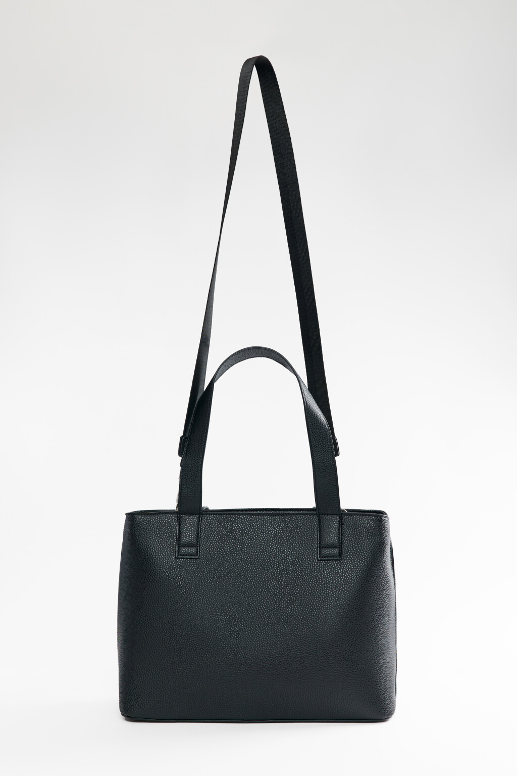 Сумка-тоут из искусственной кожи с ручками и ремнем через плечо - цвет черный - 1
