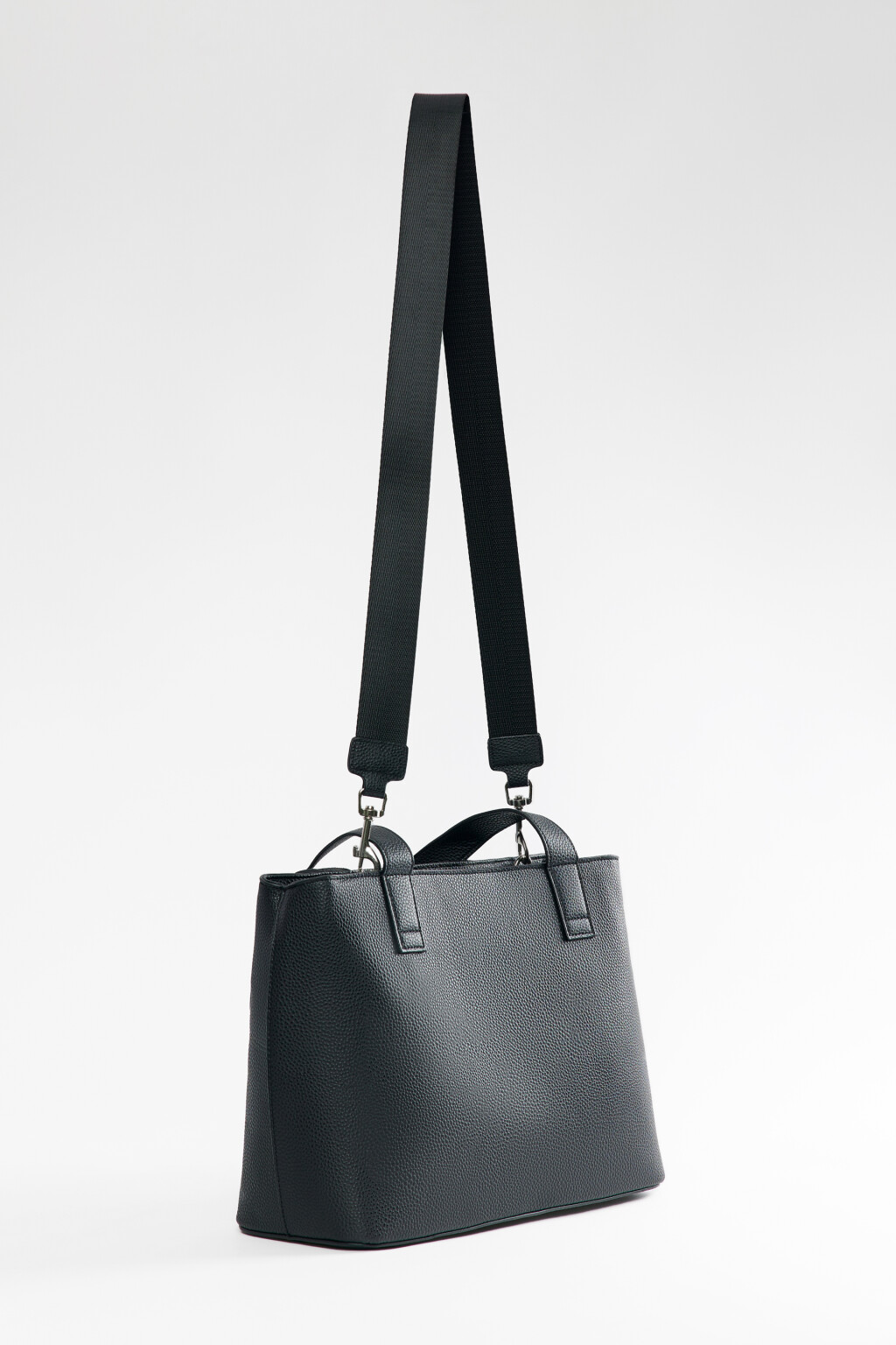 Сумка-тоут из искусственной кожи с ручками и ремнем через плечо - цвет черный - 2