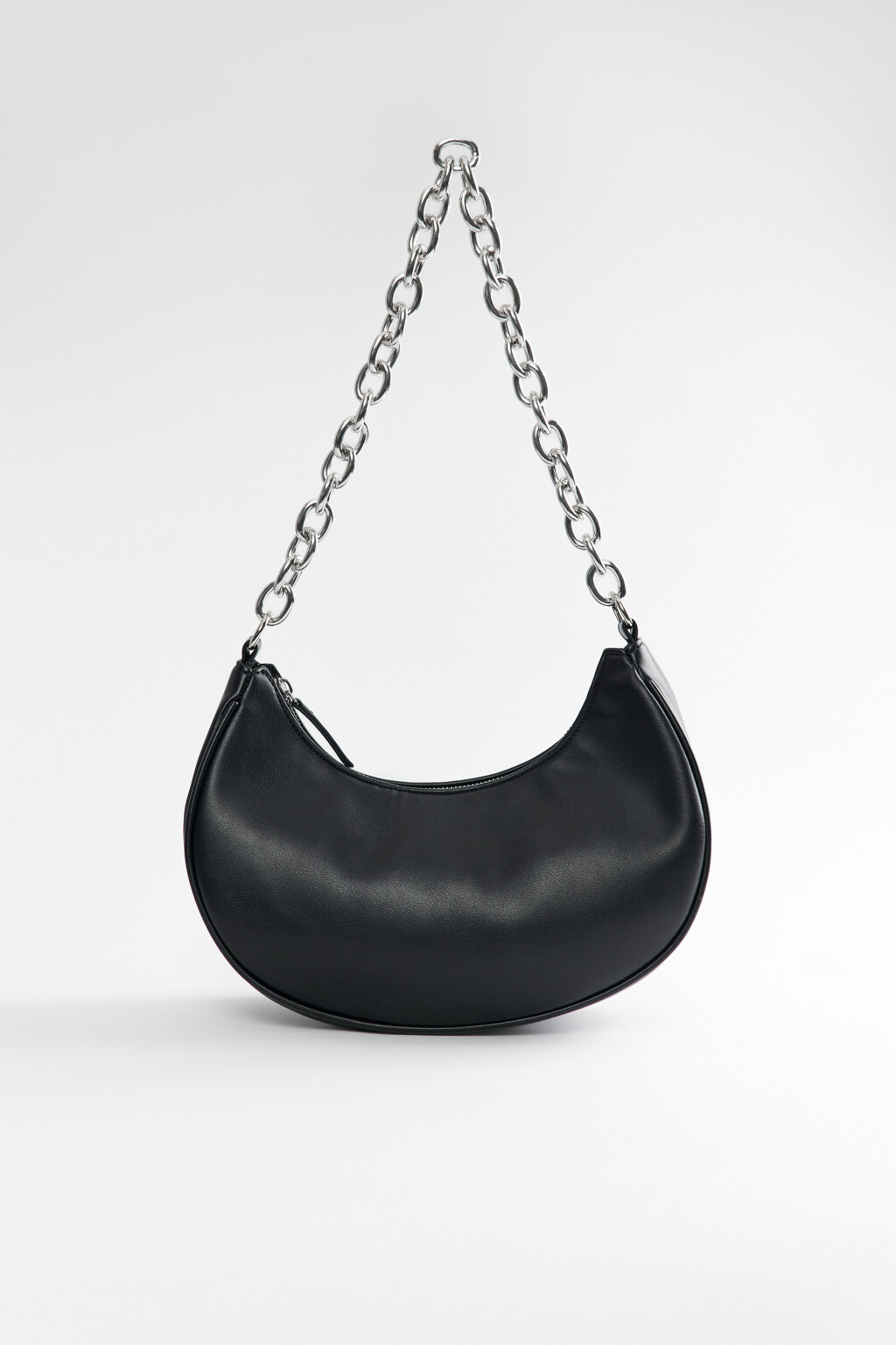 Сумка-багет из искусственной кожи с массивной цепочкой на плечо - цвет черный - 2