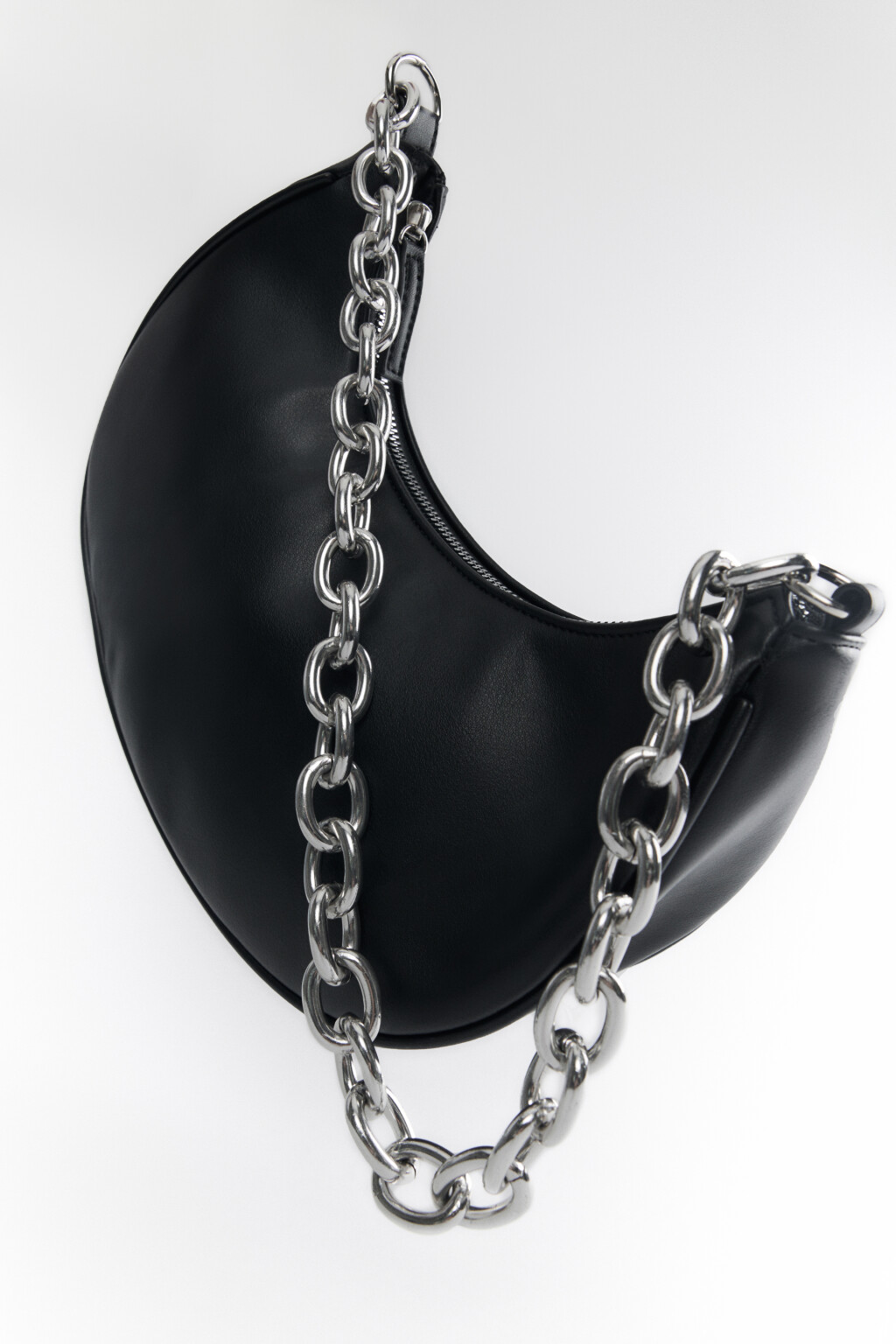 Сумка-багет из искусственной кожи с массивной цепочкой на плечо - цвет черный - 1