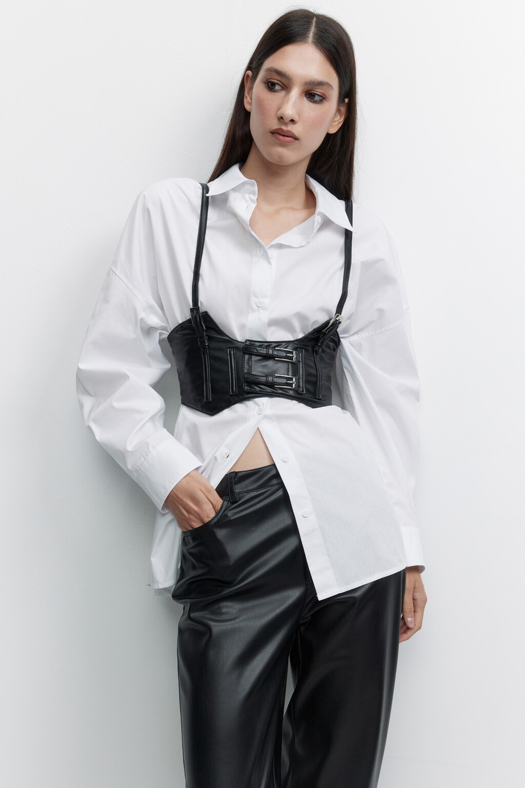 Портупея из искусственной кожи на тонких бретелях - цвет черный - 1