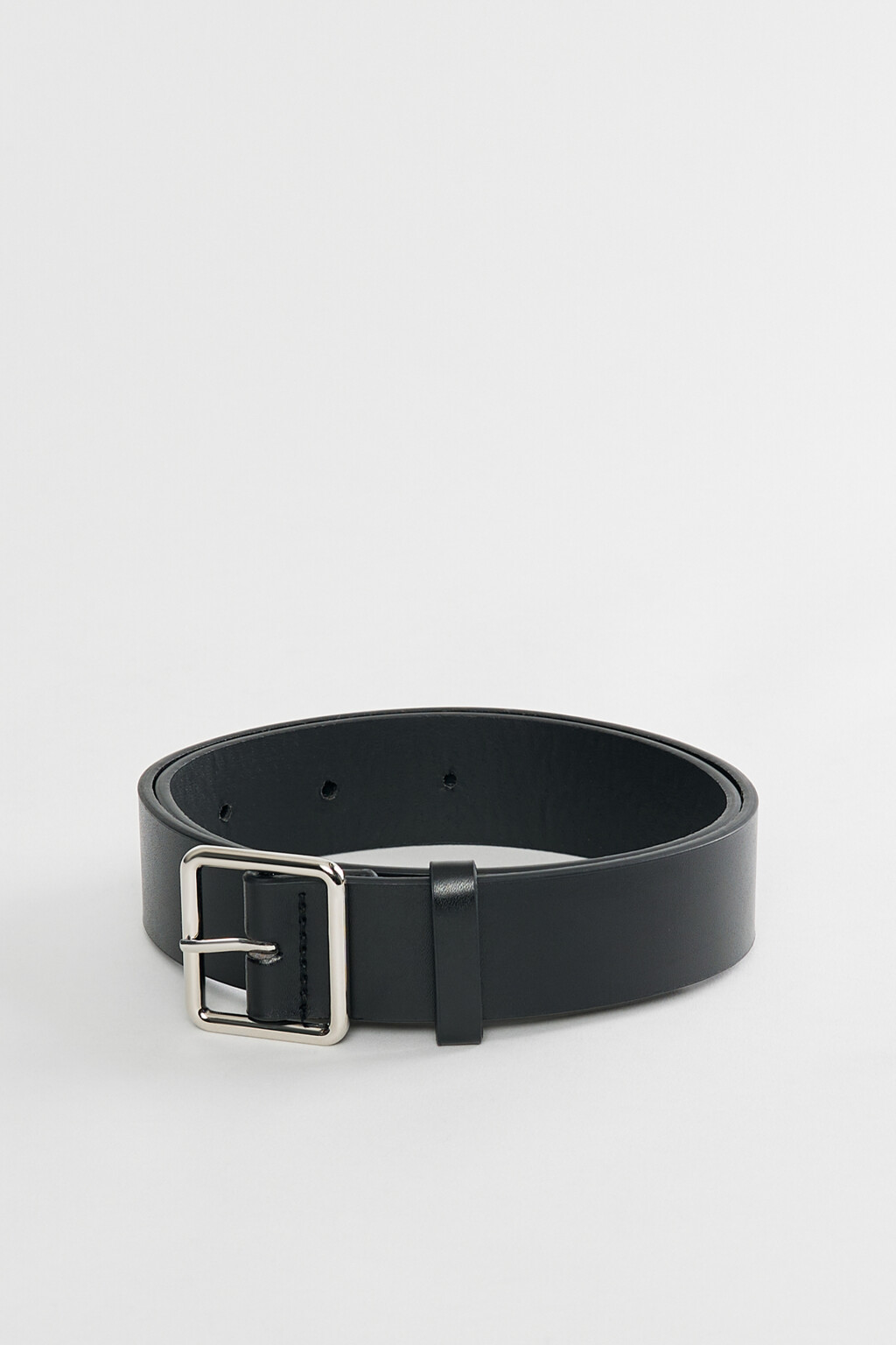 Ремень из искусственной кожи широкий с квадратной пряжкой - цвет черный - 1
