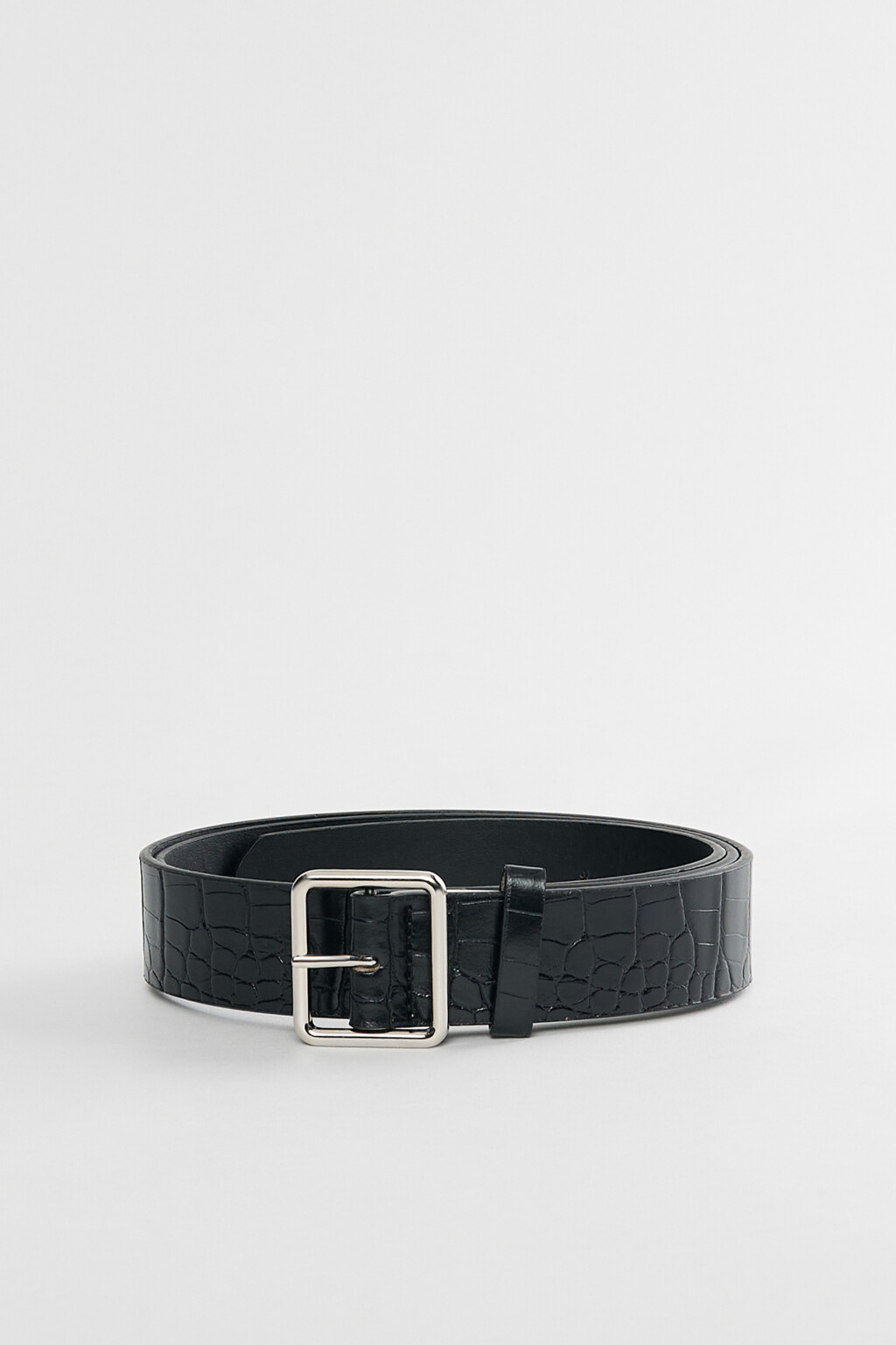 Ремень из искусственной кожи широкий с квадратной пряжкой - цвет черный - 2