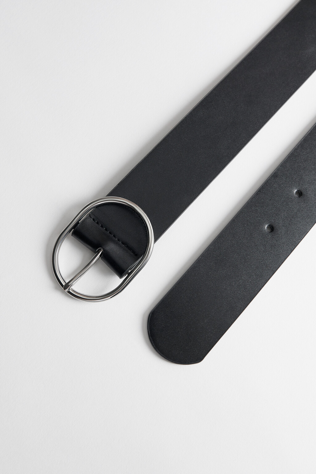 Ремень из искусственной кожи широкий с овальной пряжкой - цвет черный - 1
