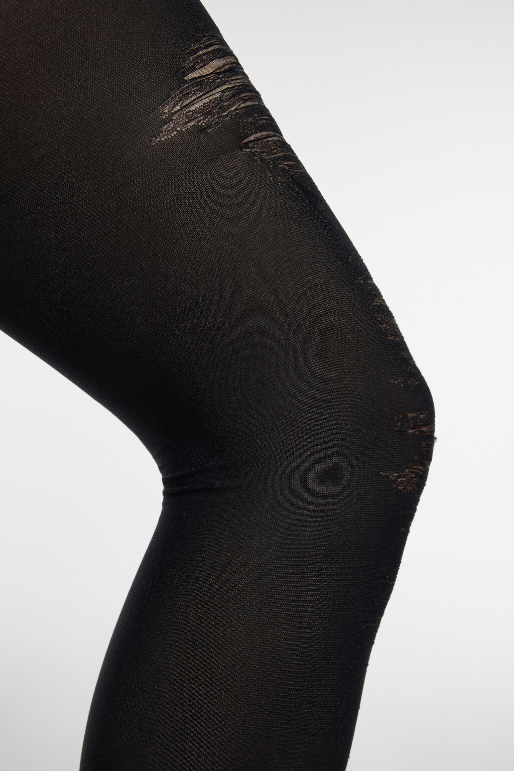 Колготки капроновые рваные с высокой посадкой - цвет черный - 3