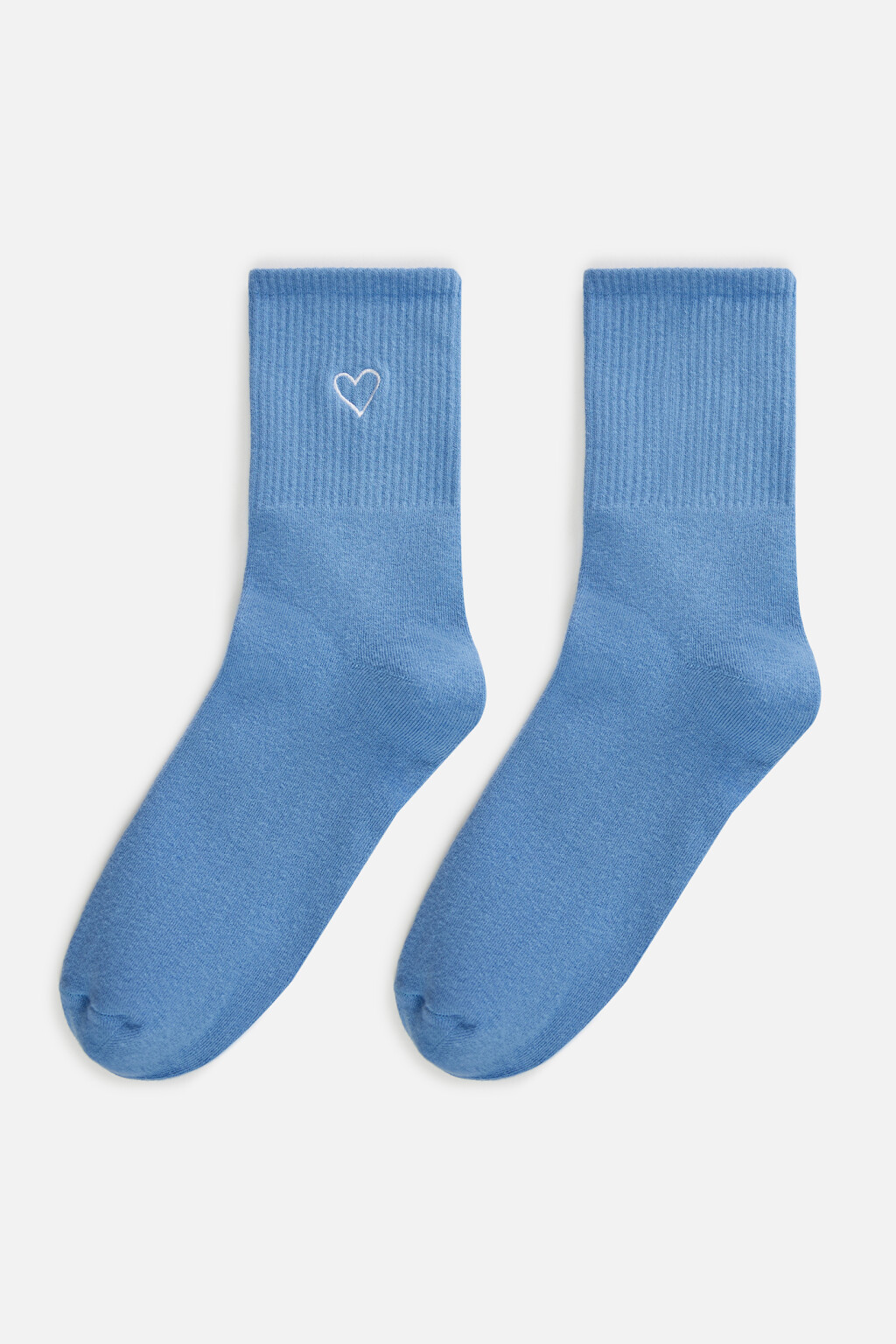 Носки высокие с вышивкой-сердечком - цвет голубой - 1