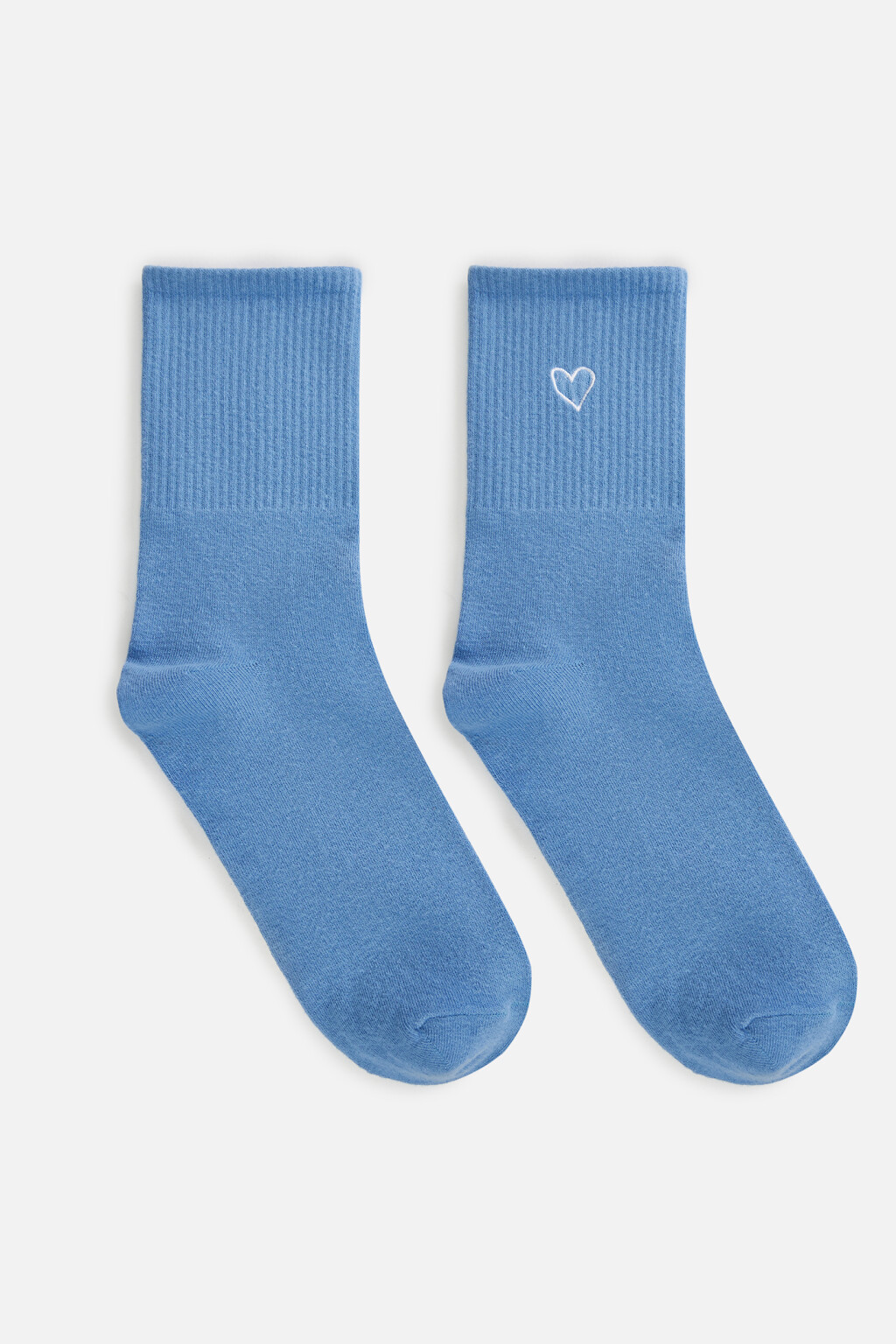 Носки высокие с вышивкой-сердечком - цвет голубой - 2