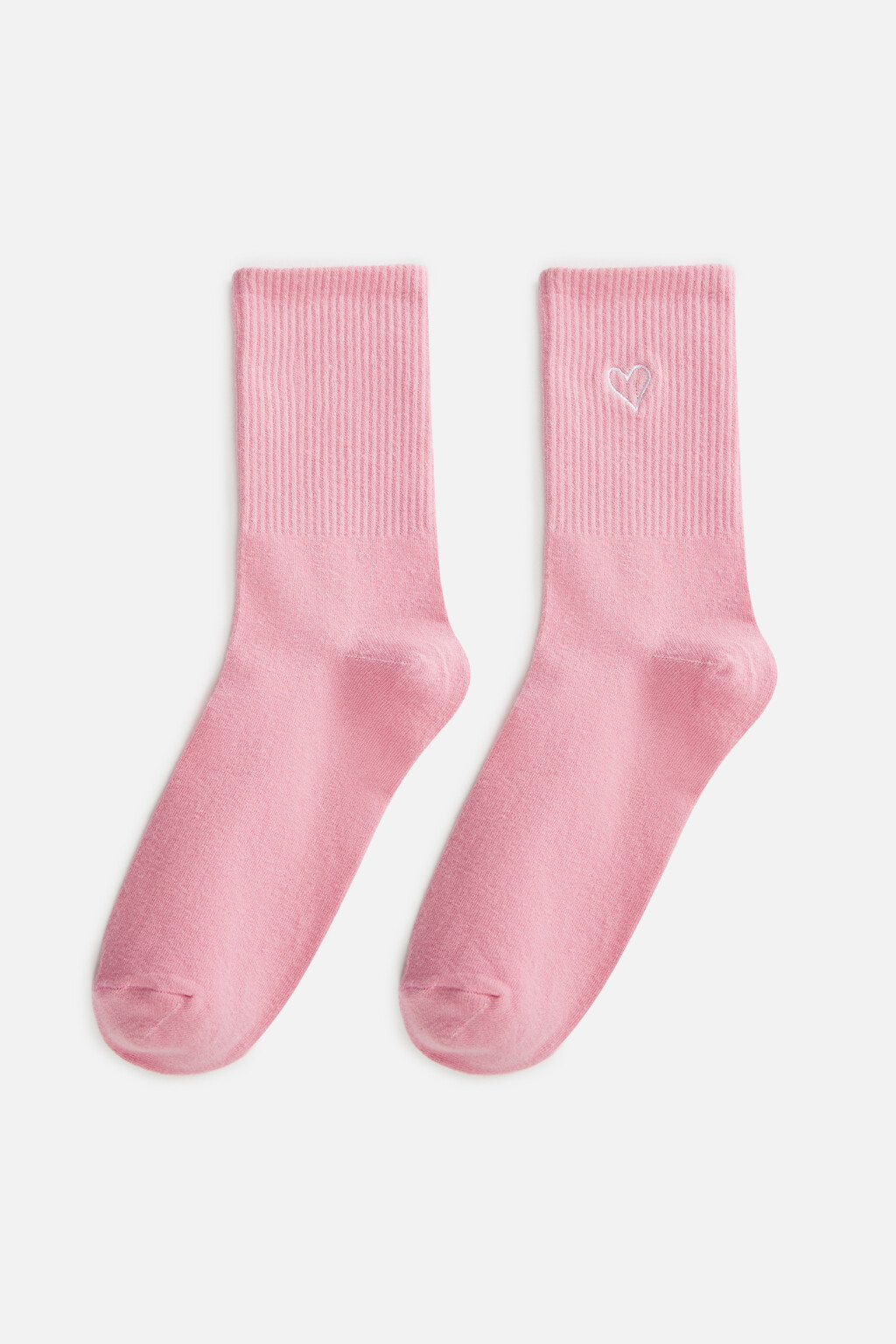 Носки высокие с вышивкой-сердечком - цвет розовый - 1