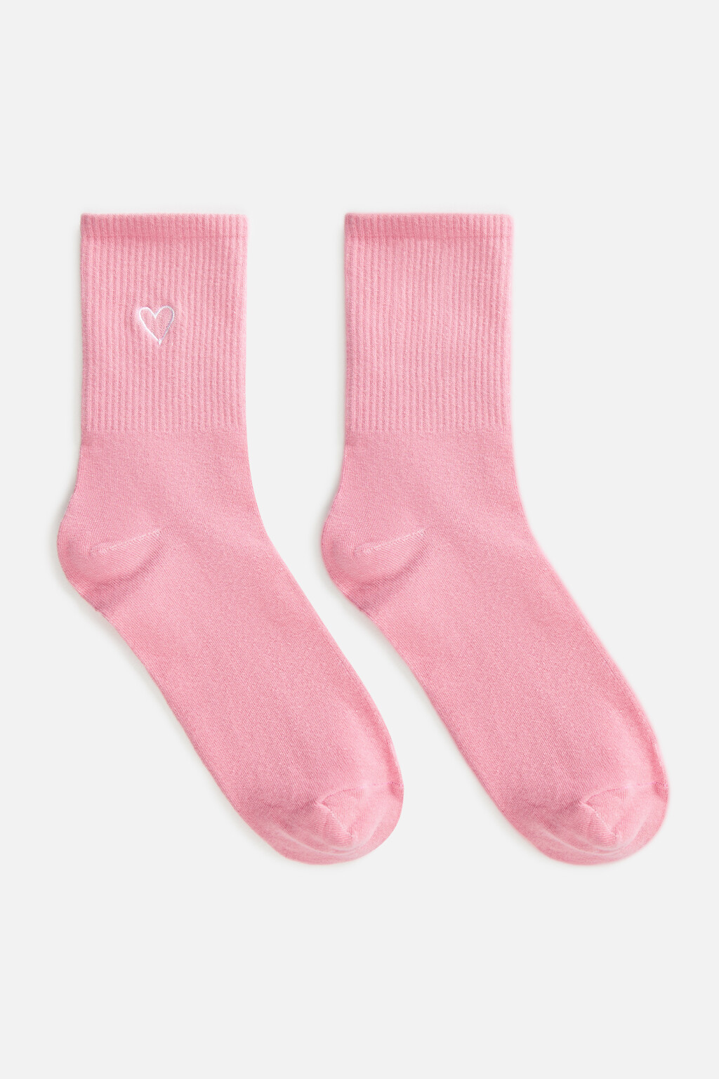 Носки высокие с вышивкой-сердечком - цвет розовый - 2