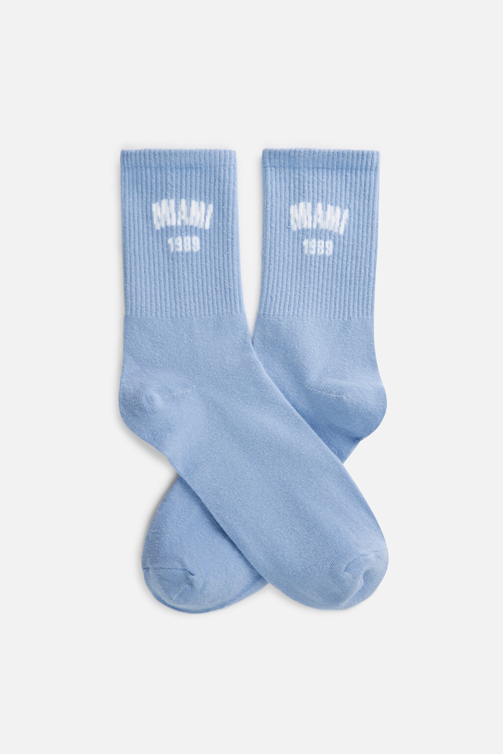 Носки высокие хлопковые с принтом-надписью - цвет голубой - 2