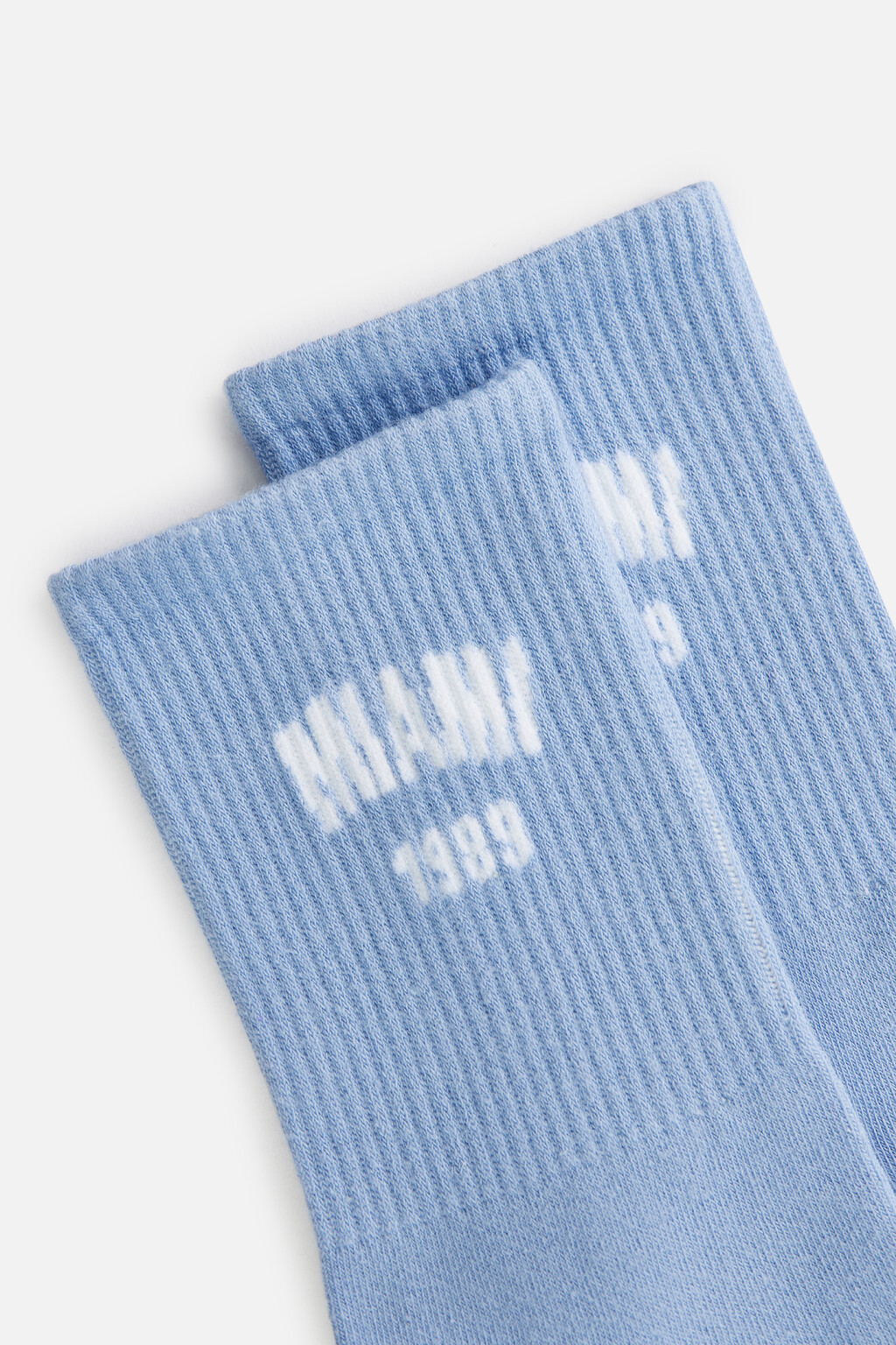 Носки высокие хлопковые с принтом-надписью - цвет голубой - 3