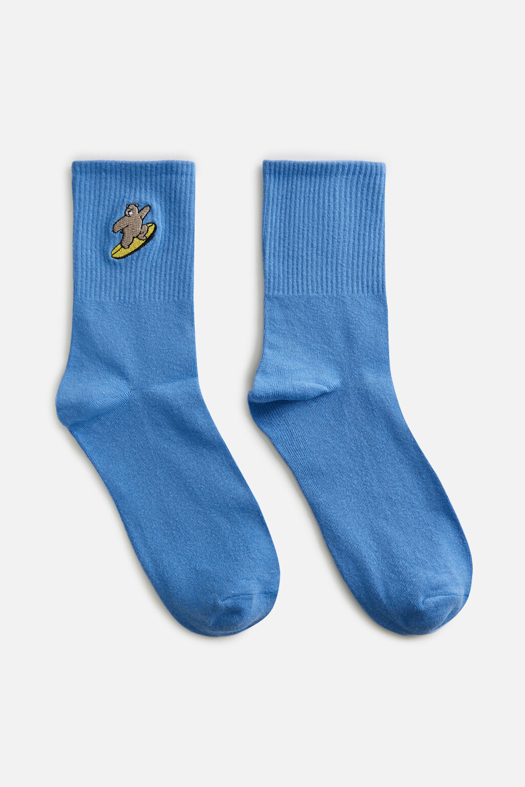 Носки высокие хлопковые с вышивкой - цвет голубой - 2