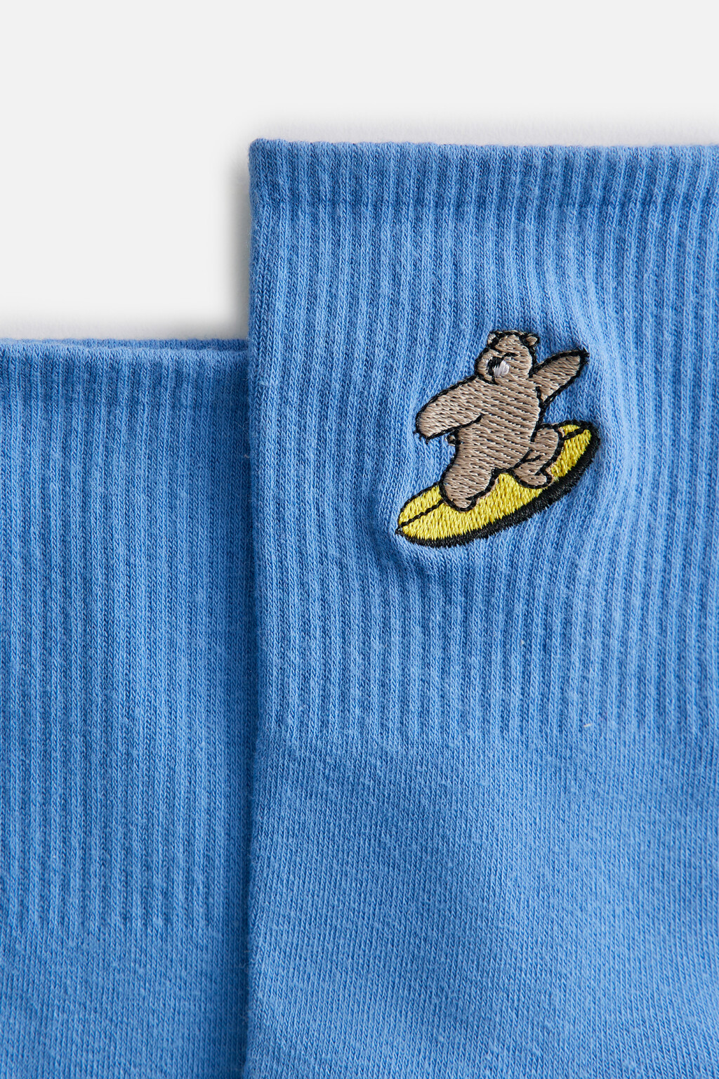 Носки высокие хлопковые с вышивкой - цвет голубой - 3