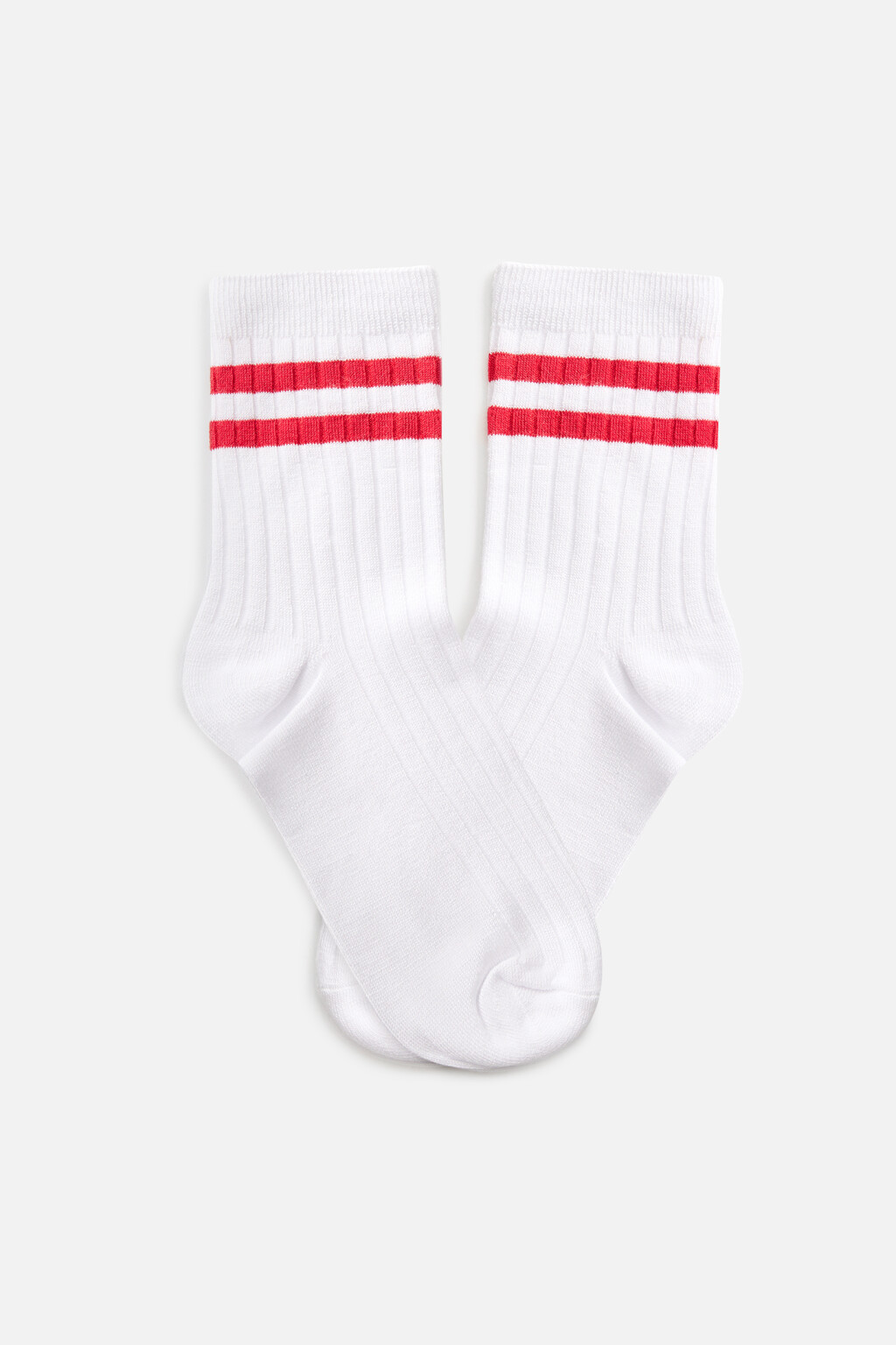 Носки высокие вискозные с полосками - цвет красный - 2