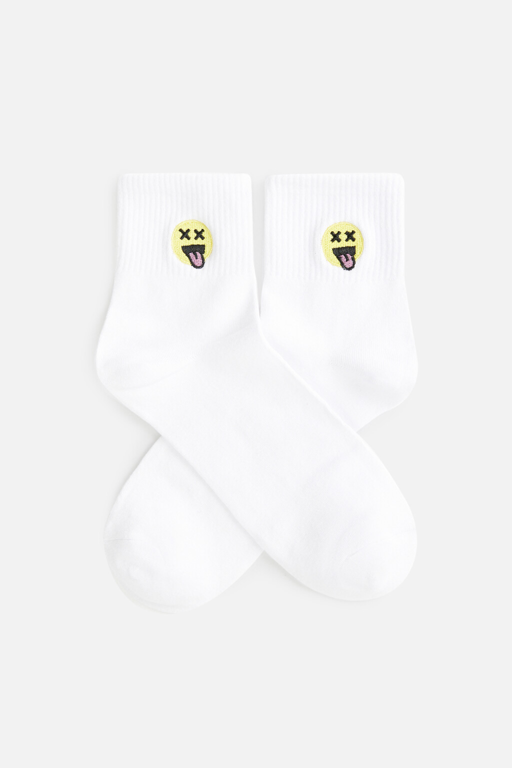 Носки высокие с вышивкой-смайликом - цвет черный - 2