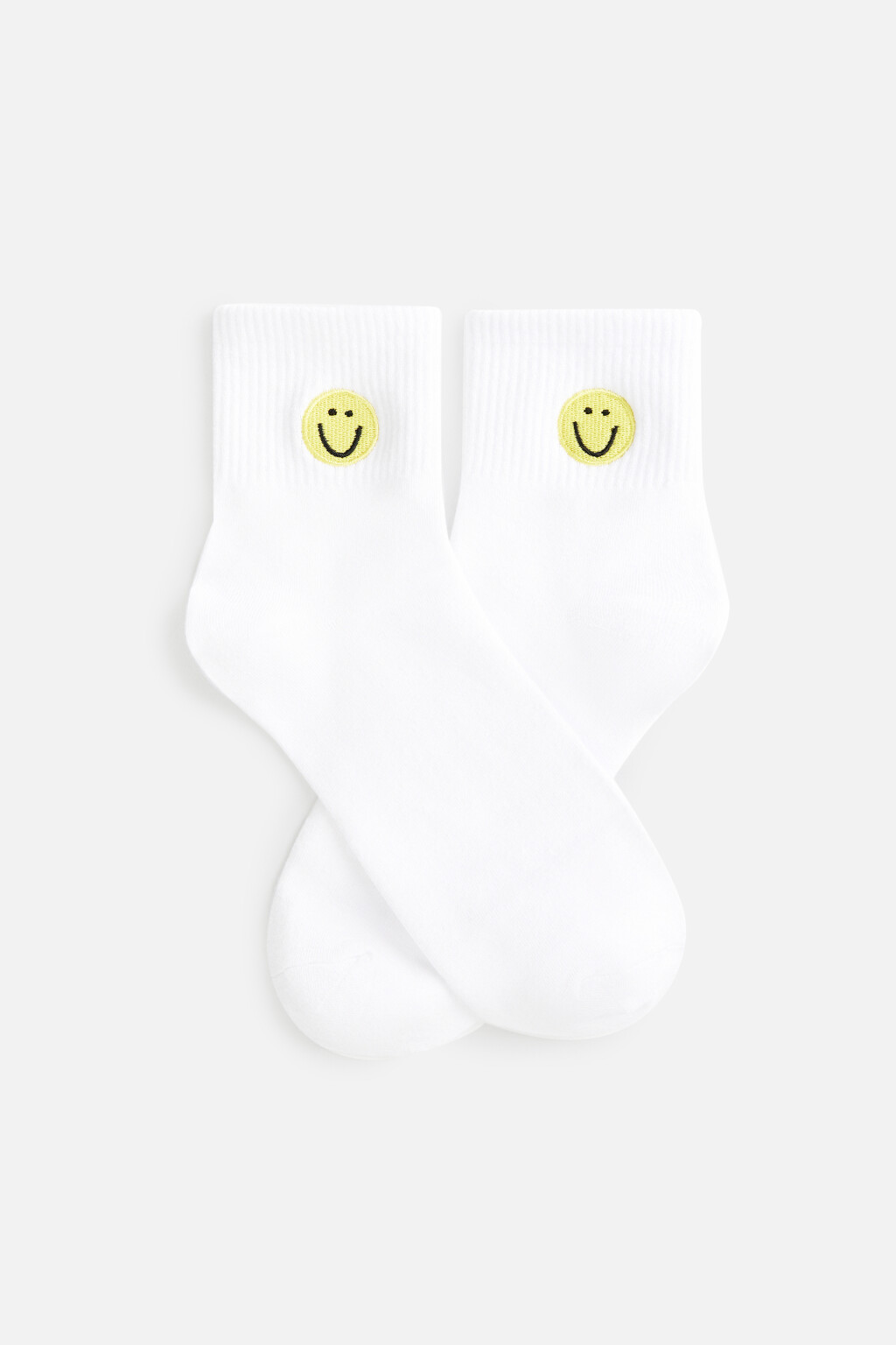 Носки высокие с вышивкой-смайликом - цвет желтый - 2