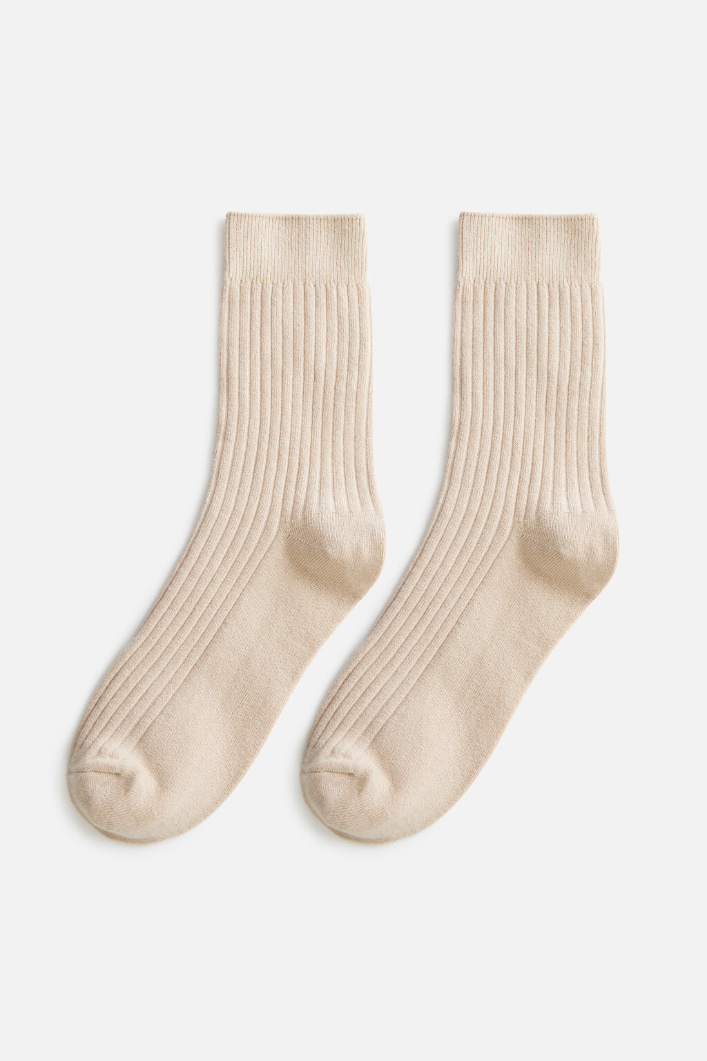 Носки высокие хлопковые в рубчик - цвет бежевый - 1