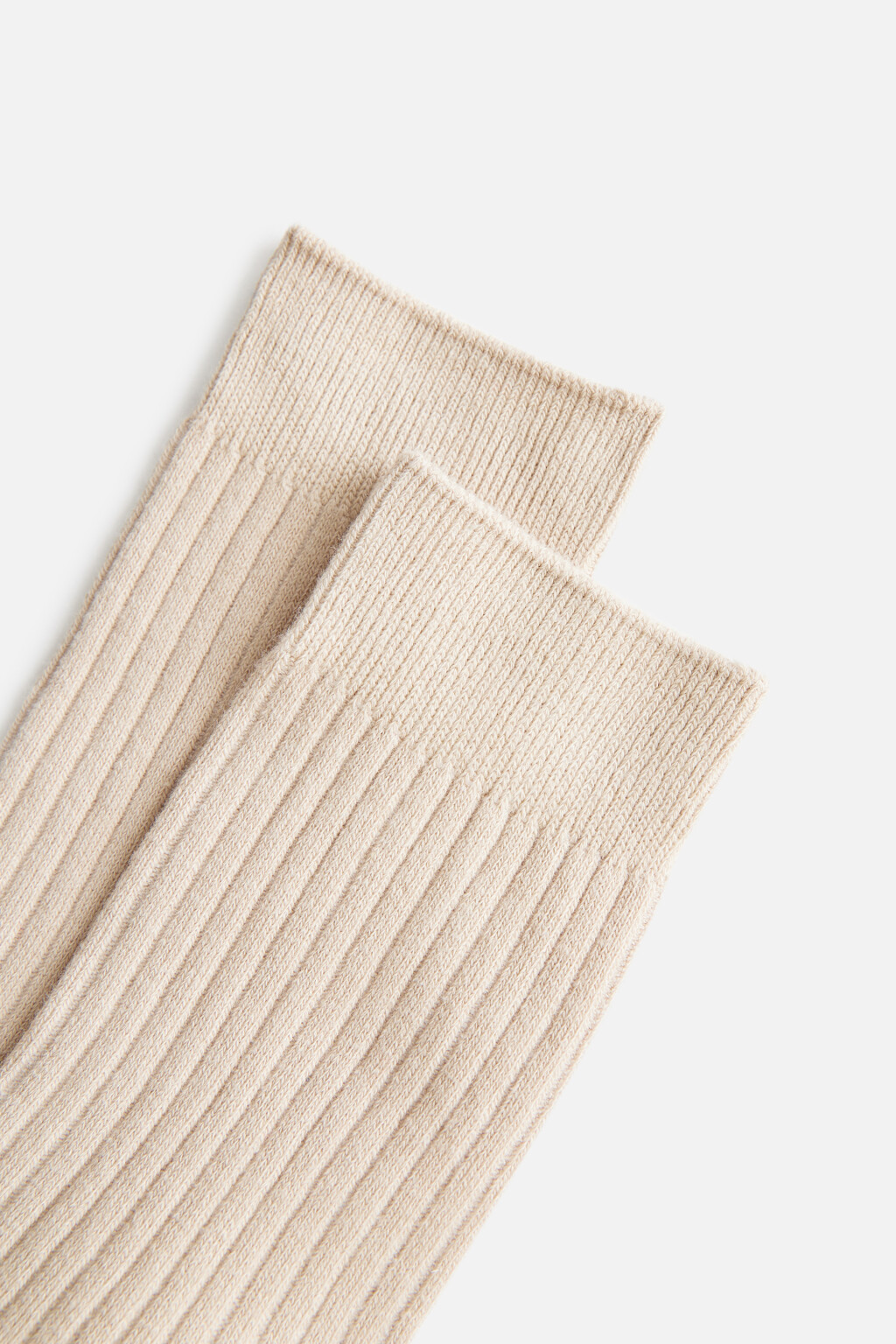 Носки высокие хлопковые в рубчик - цвет бежевый - 2