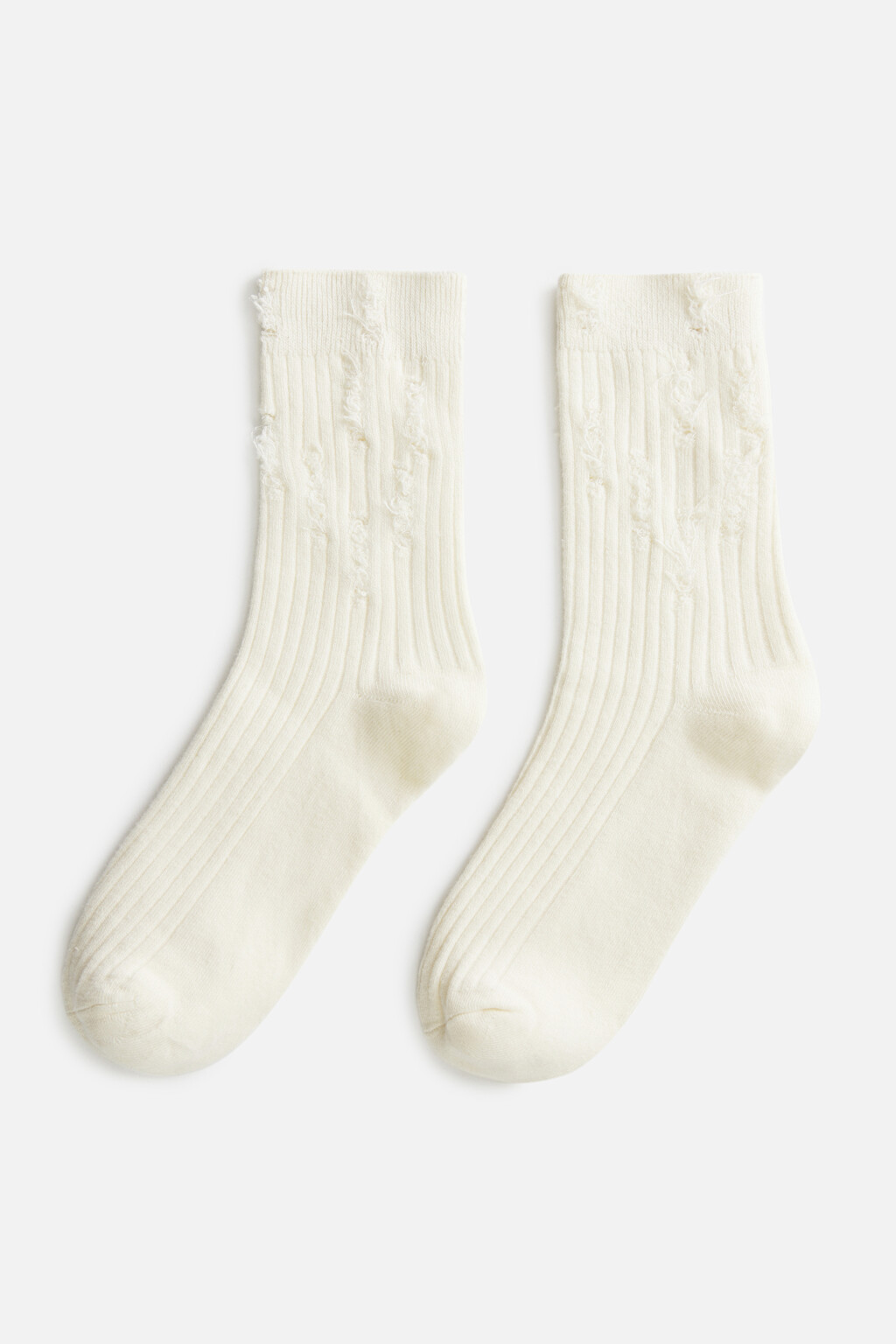 Носки высокие рваные в рубчик - цвет ванильный - 1