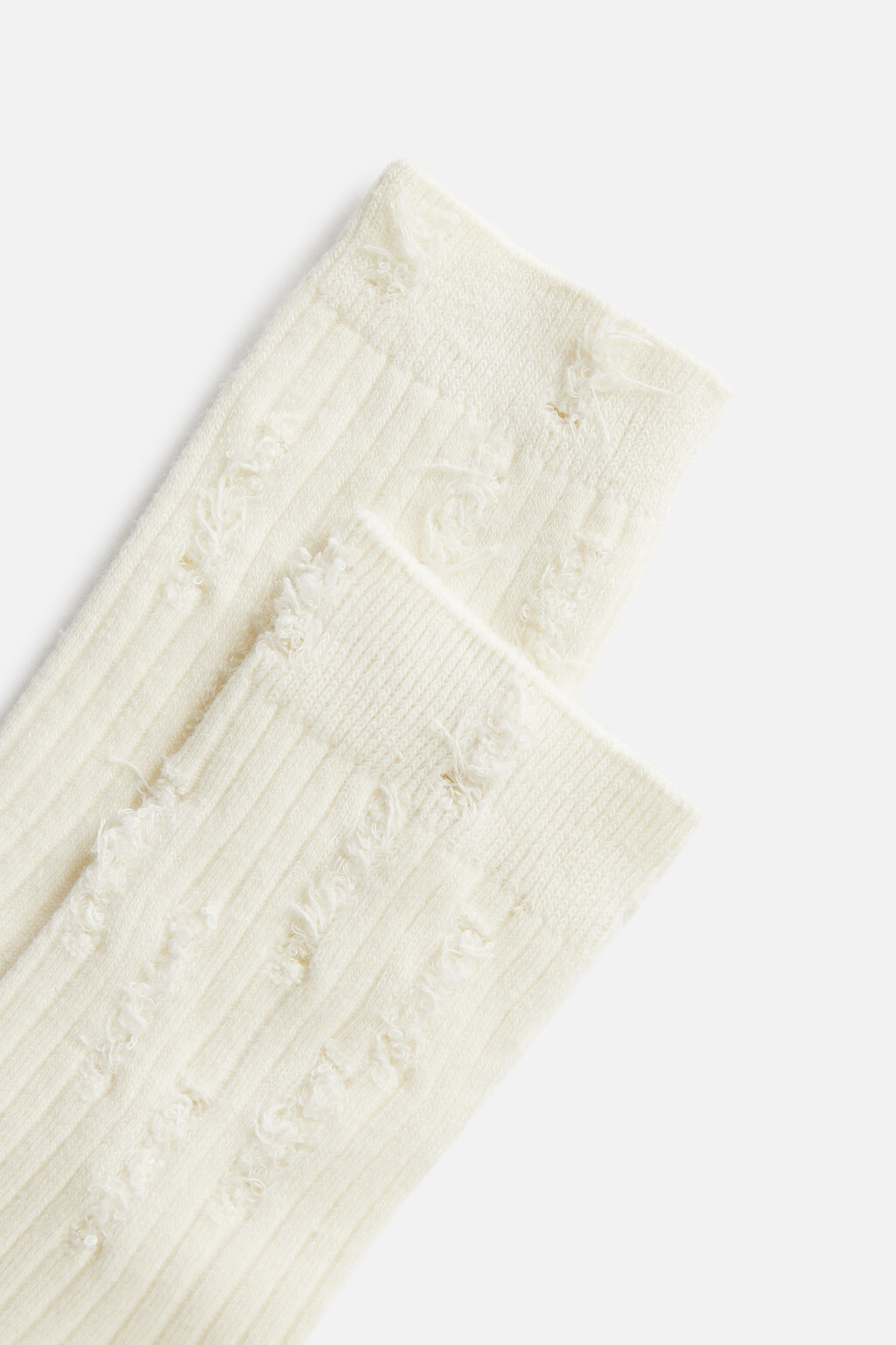 Носки высокие рваные в рубчик - цвет ванильный - 2