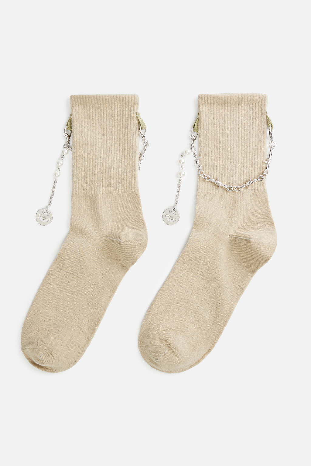 Носки высокие с цепочками и подвесками - цвет ванильный - 1