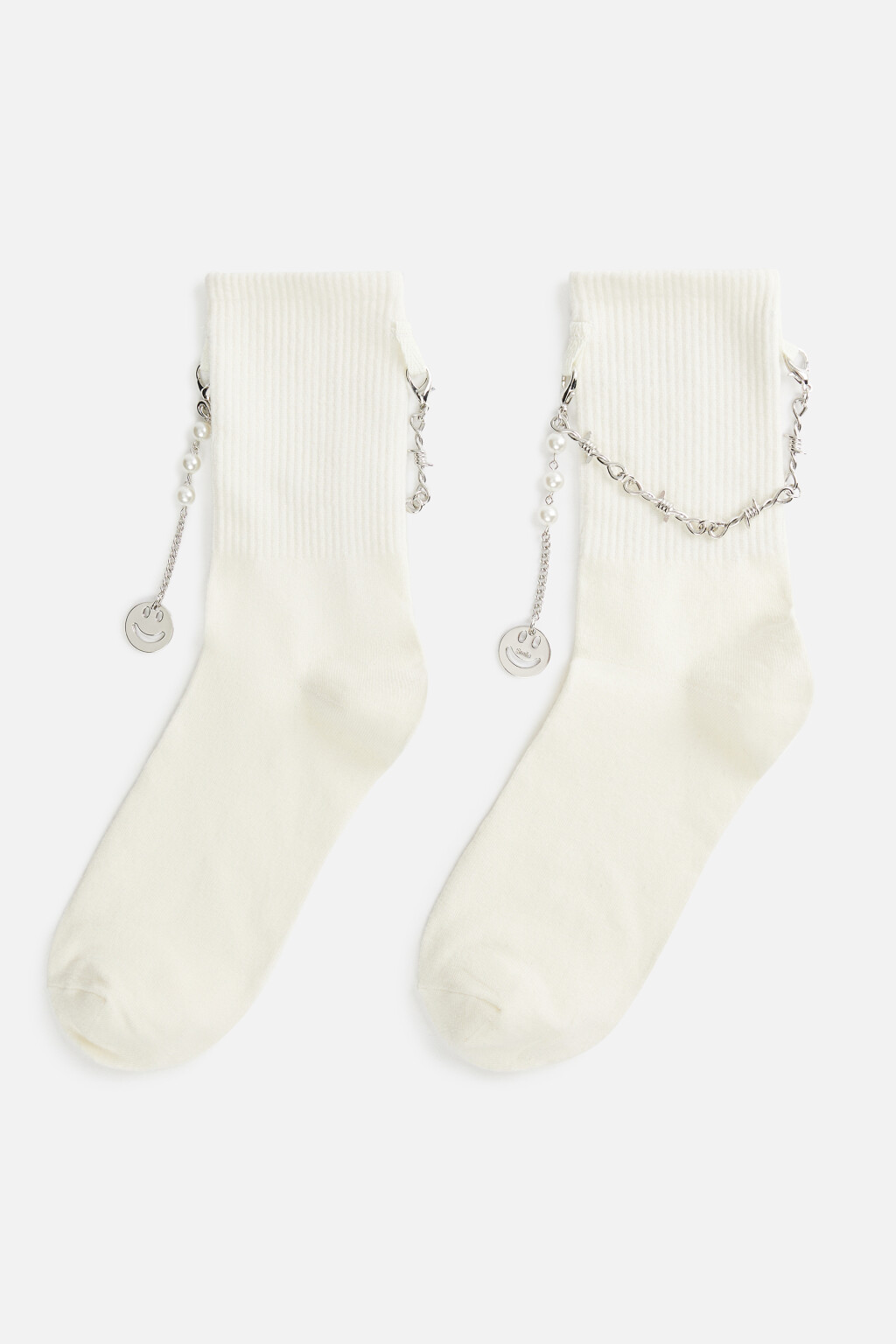 Носки высокие с цепочками и подвесками - цвет бежевый - 1