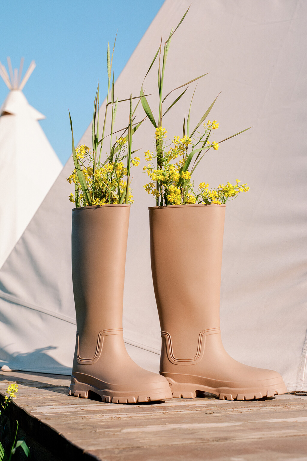 Сапоги высокие резиновые на тракторной подошве - цвет бежевый - 7